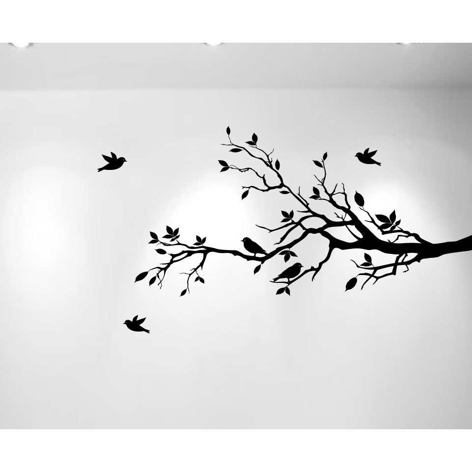 Innovative Stencils Tree Branches with Leaves and Love Birds Wall Decal