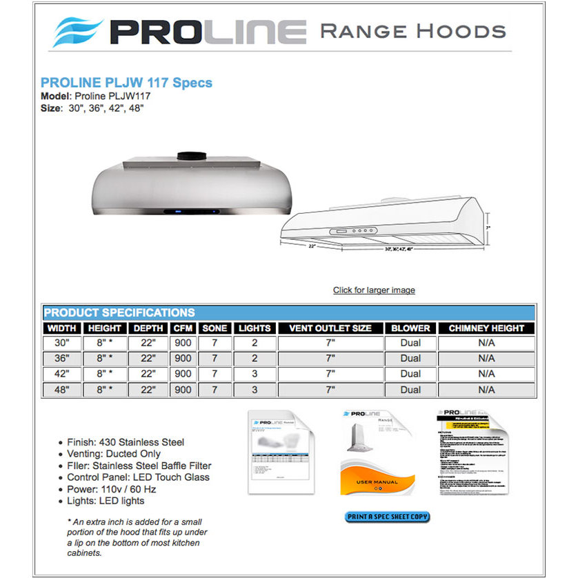 ProLine Range Hoods 30" 900 CFM Ducted Wall/Under Range Hood