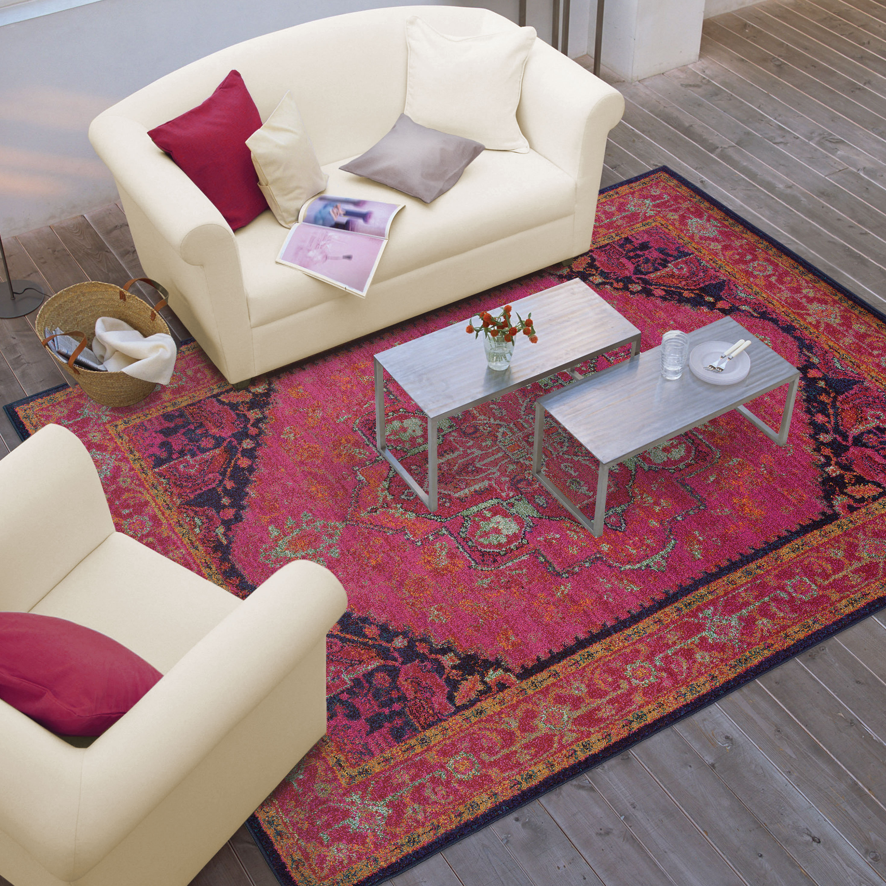 The Conestoga Trading Co. Aura Updated Traditional Pink/Blue Area Rug