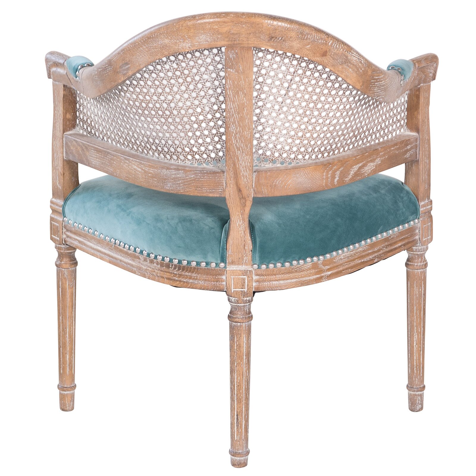Joseph Allen Fae French Antique Cane and Velvet Barrel Chair | Wayfair