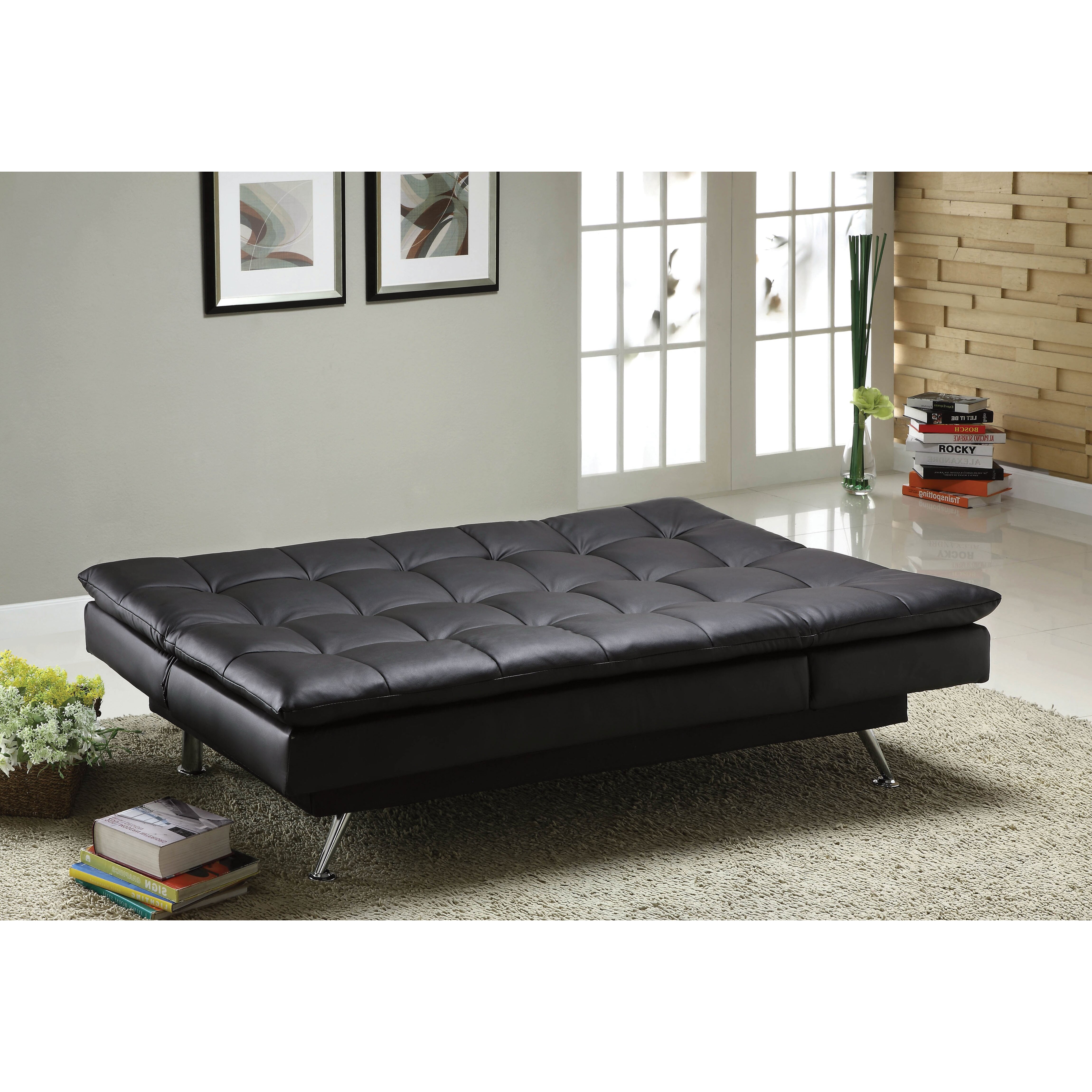 Latitude Run Black Faux Leather Sleeper Sofa Reviews Wayfair   Alpha Way Sleeper Sofa LTRN2328 