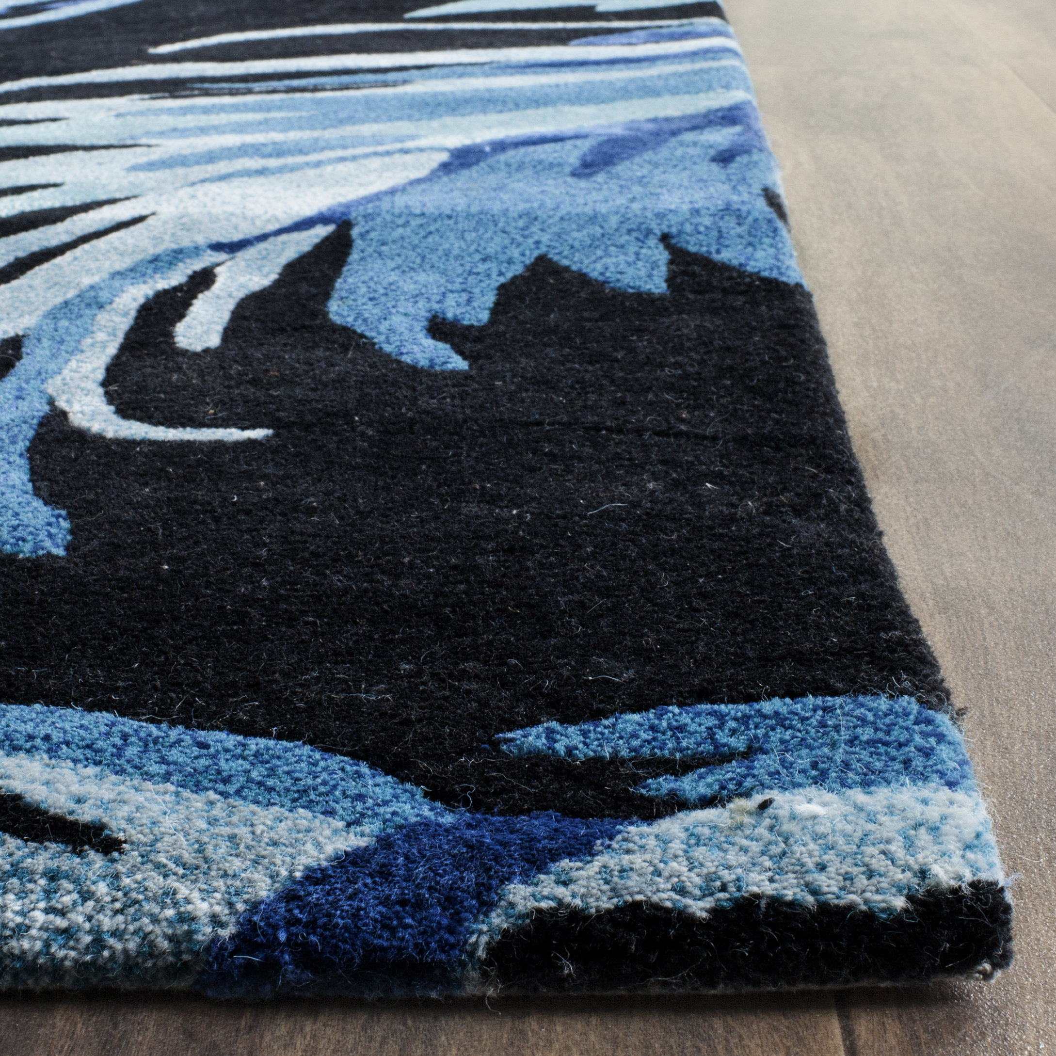 Latitude Run Leeds Black/Blue Area Rug Wayfair