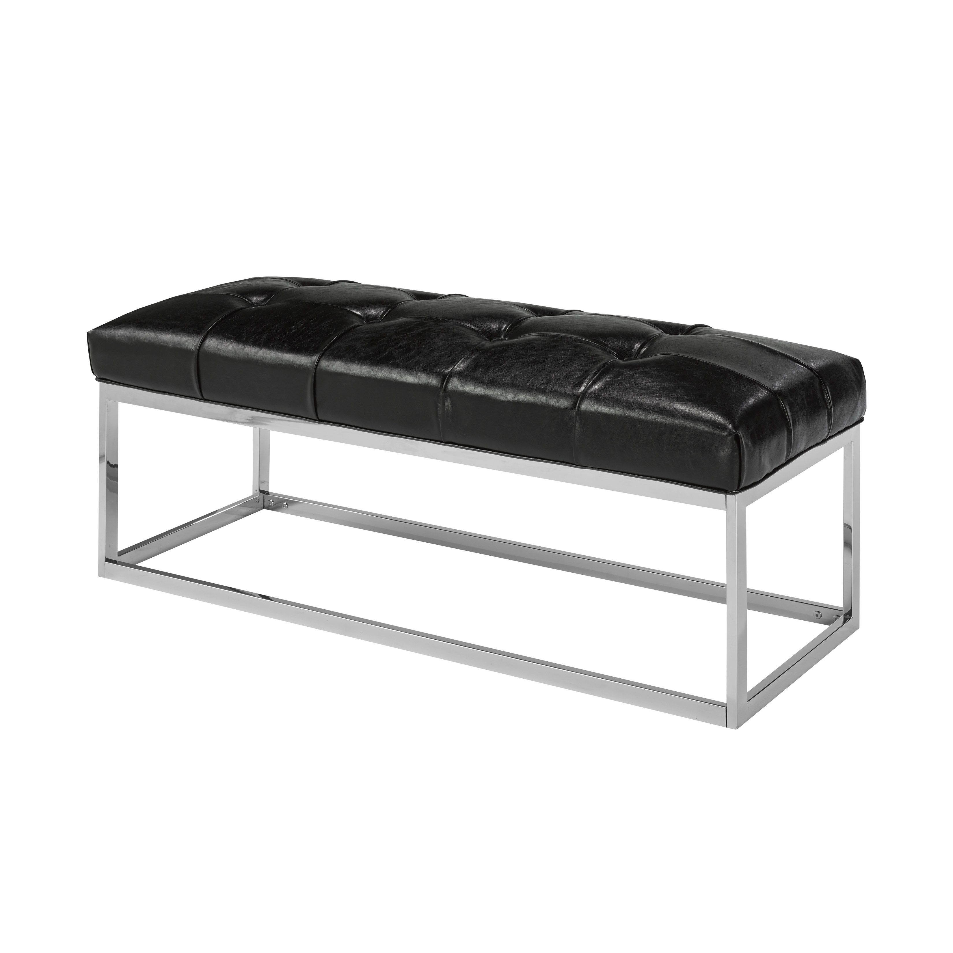 Homegear Mobi Stainless Steel ButtonTufted Fuax Leather Bench Ottoman