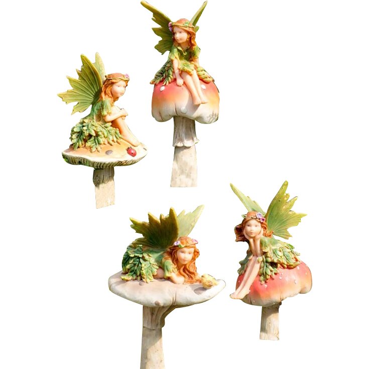 Wind & Weather 4 Piece Fairies on Mushrooms Garden Stake Set & Reviews ...