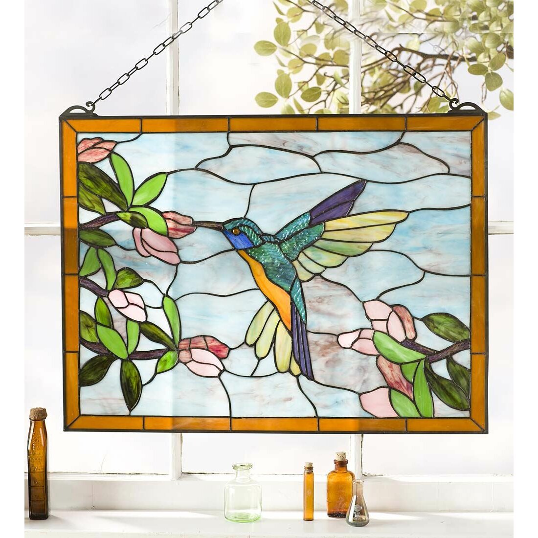 Wind & Weather Humming Bird Stained Glass Panel | Wayfair