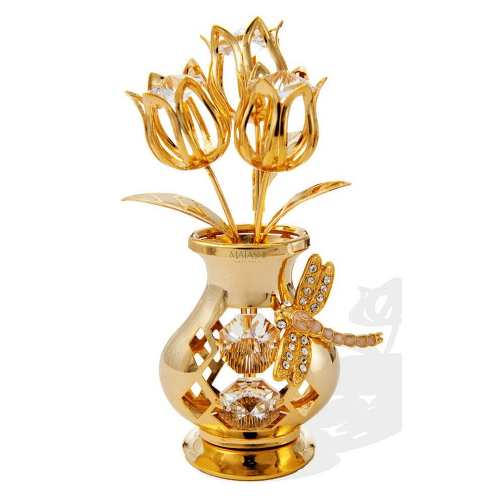 MatashiCrystal Beautifully Crafted Crystal &amp; Gold Flower ...
