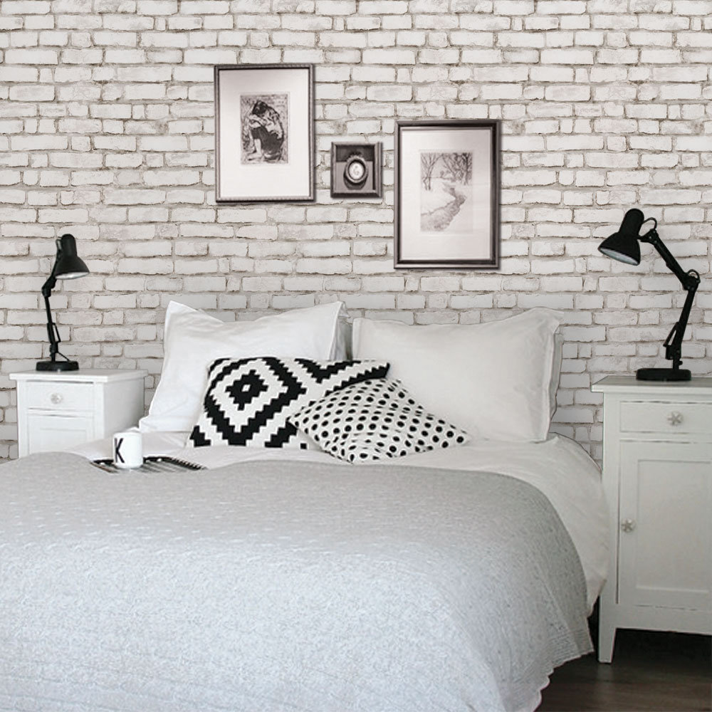 White brick wall bedroom