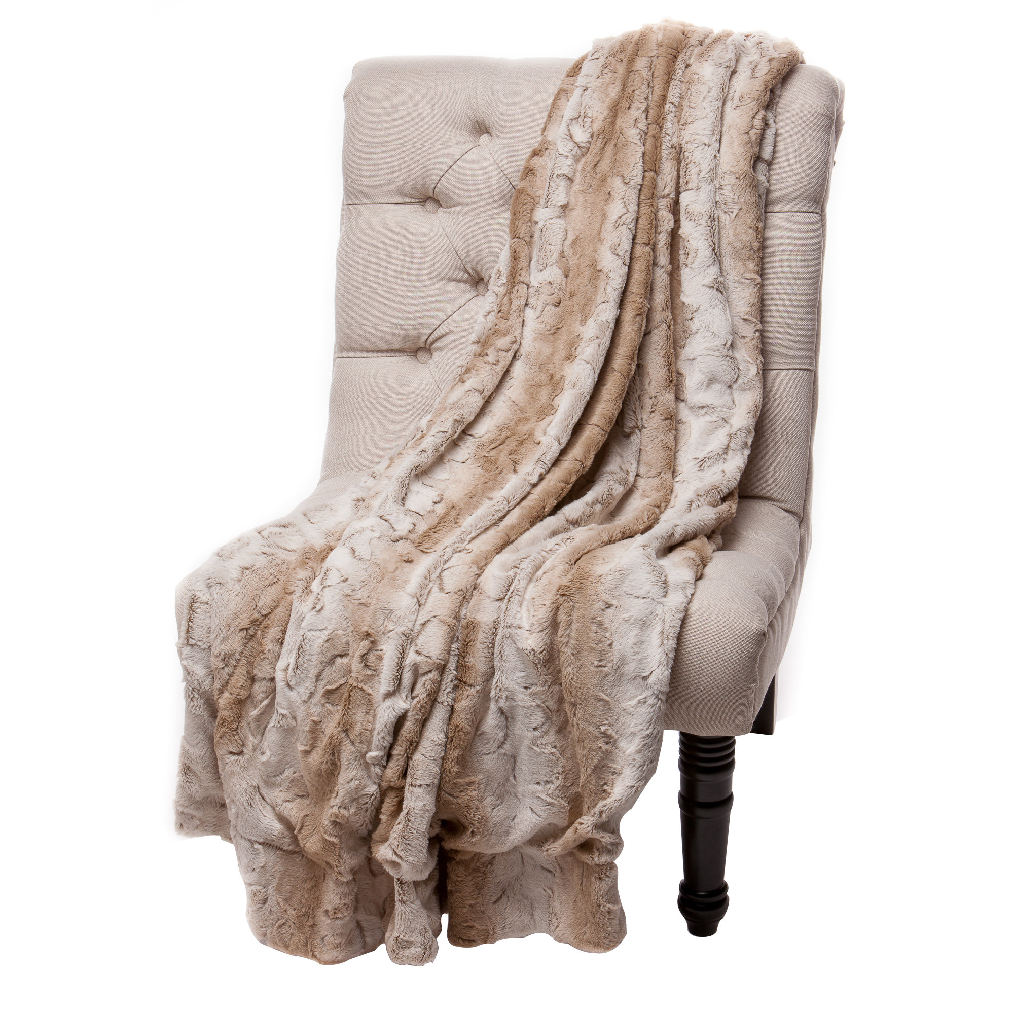 Chanasya Super Soft Cozy Waivy Leafe Pattern Beige Brown Fuzzy Fur Warm