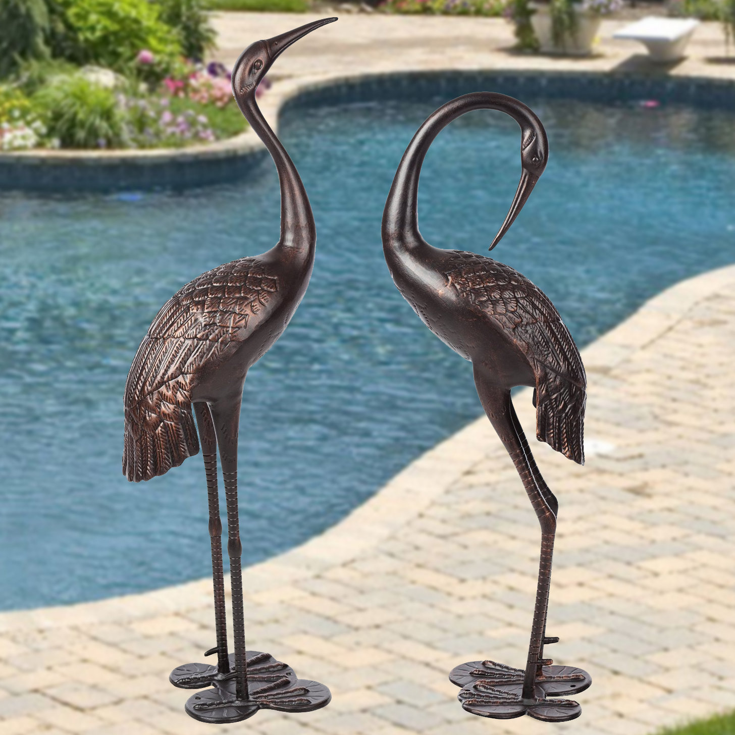 PierSurplus Garden Crane Pair Upright and Preening Statue Set & Reviews Wayfair.ca