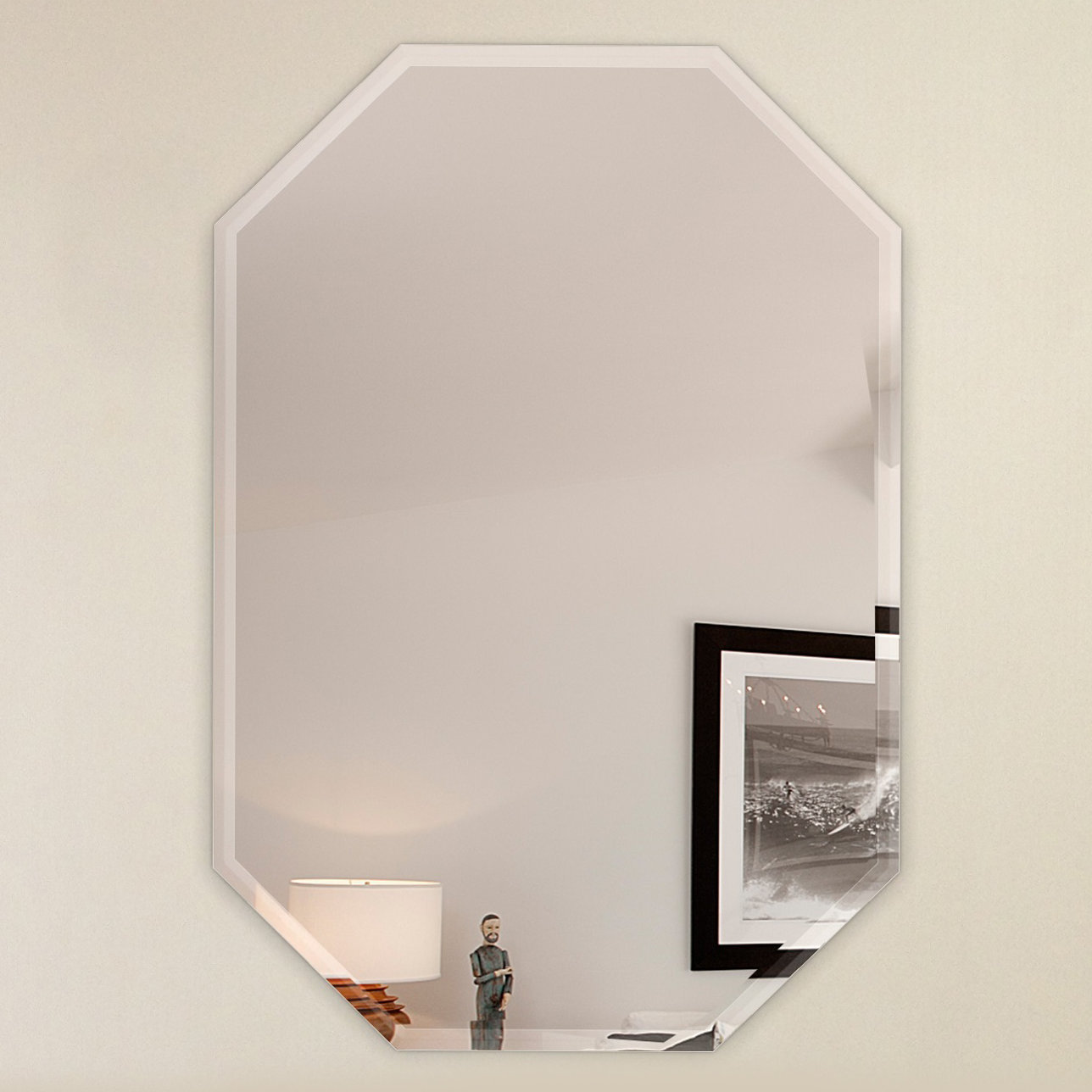 Fab Glass and Mirror Octagon Frameless Wall Mirror with 3 Hooks