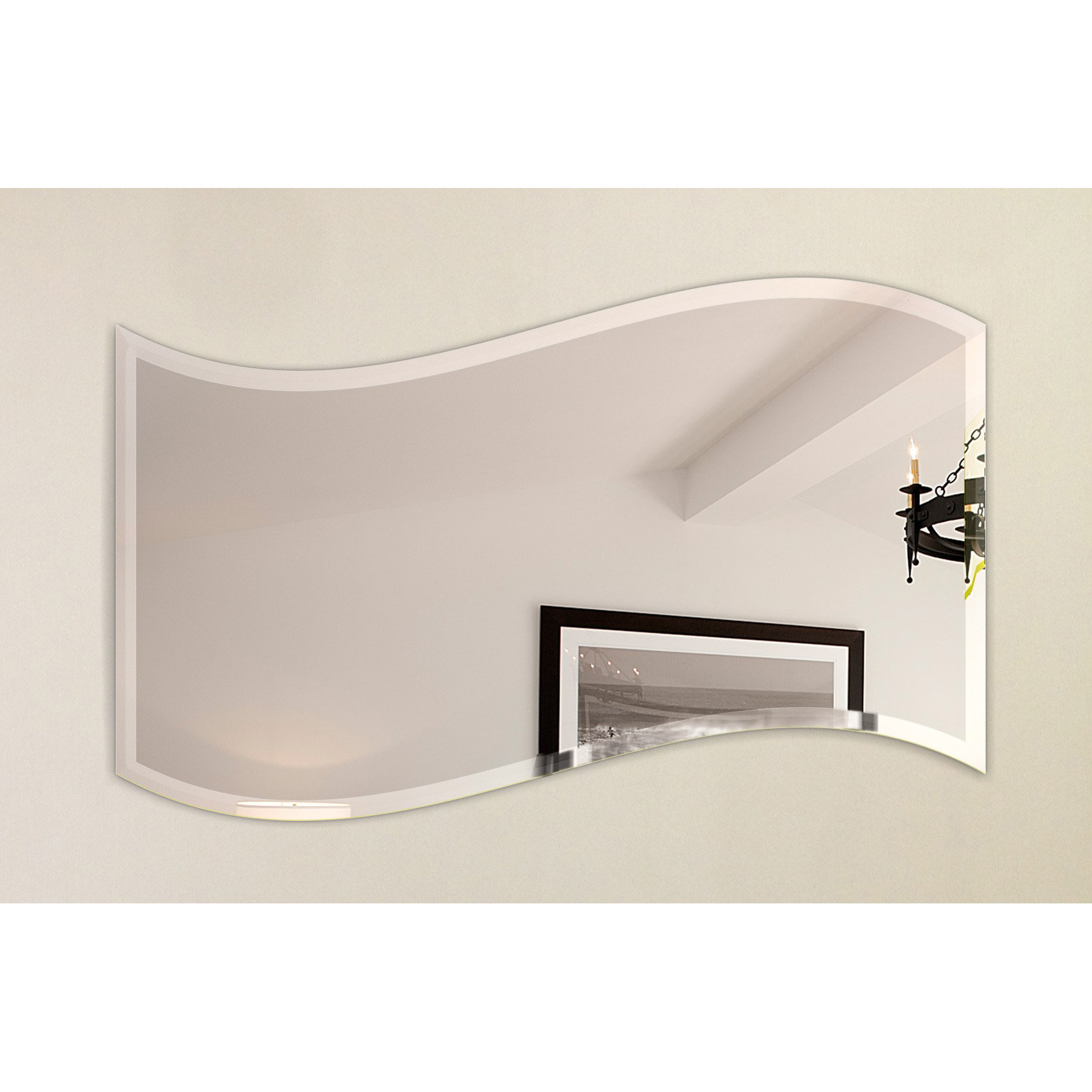 Fab Glass and Mirror Wavy Beveled Polish Frameless Wall Mirror with