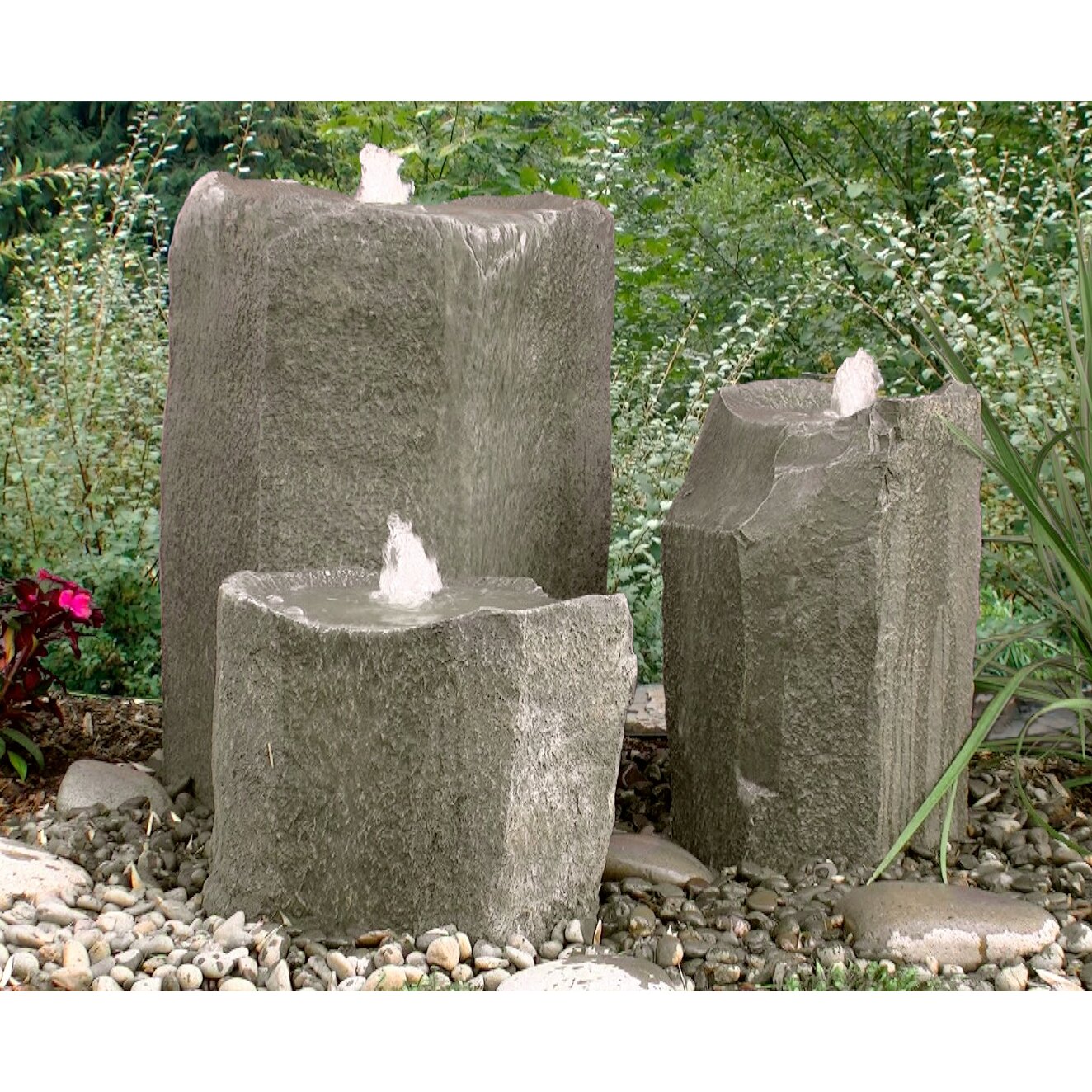 LiquidArtFountains Basalt Rock Bird Bath Glass Fiber Reinforced   LiquidArt Fountains Basalt Rock Bird Bath Glass Fiber Reinforced Concrete Triple Pondless Fountain Kit LAK7L36K25D16 