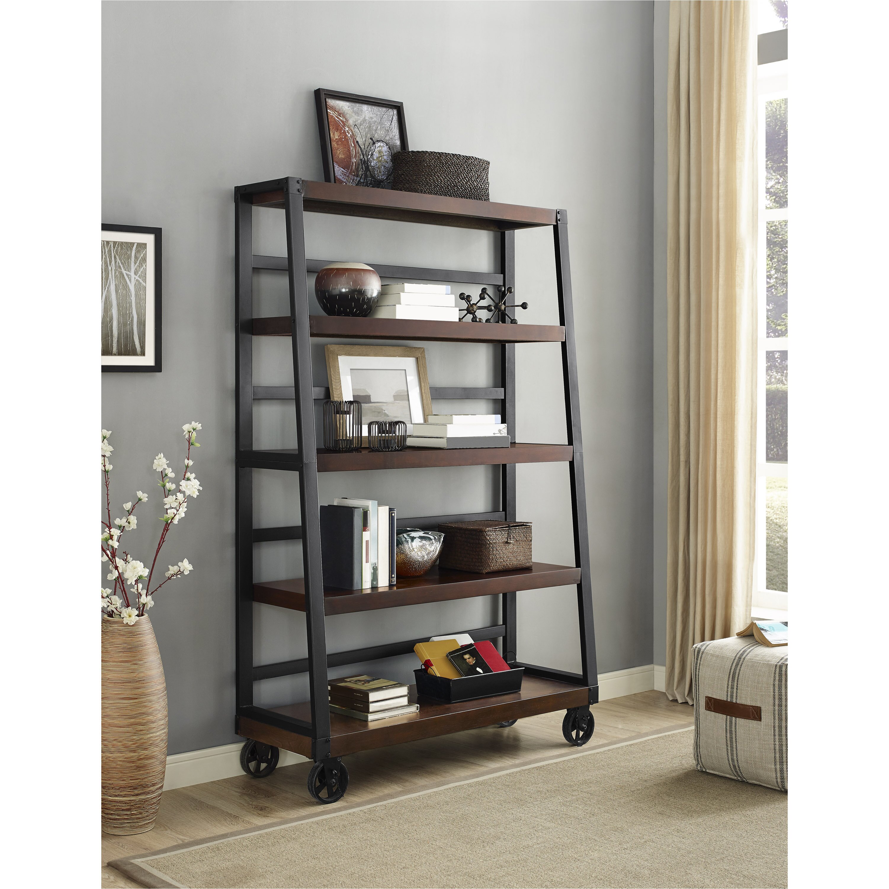 Laurel Foundry Modern Farmhouse Adams Wood Veneer 73 Etagere Bookcase Wayfair