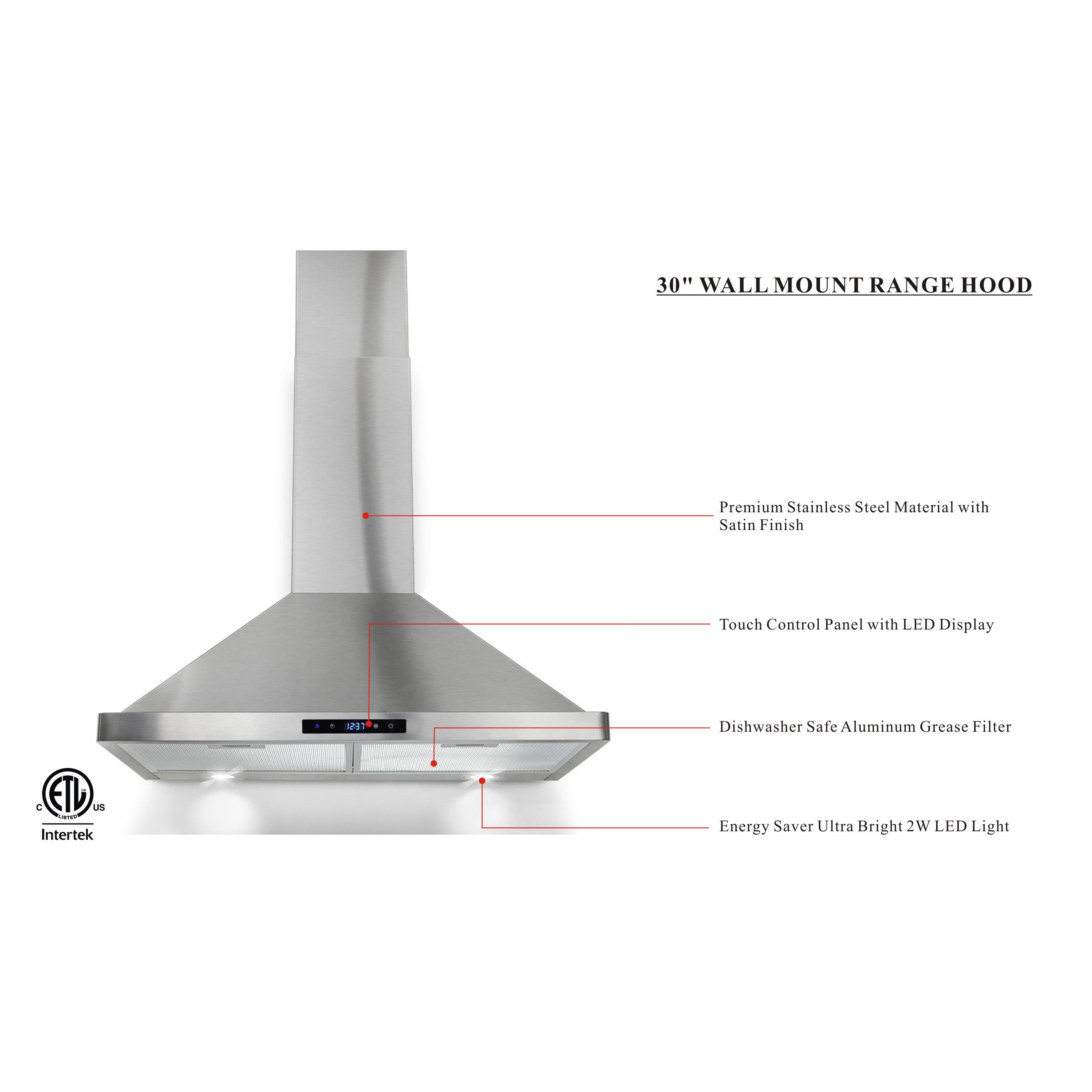 Winflo 30" 450 CFM Convertible Wall Mount Range Hood & Reviews Wayfair