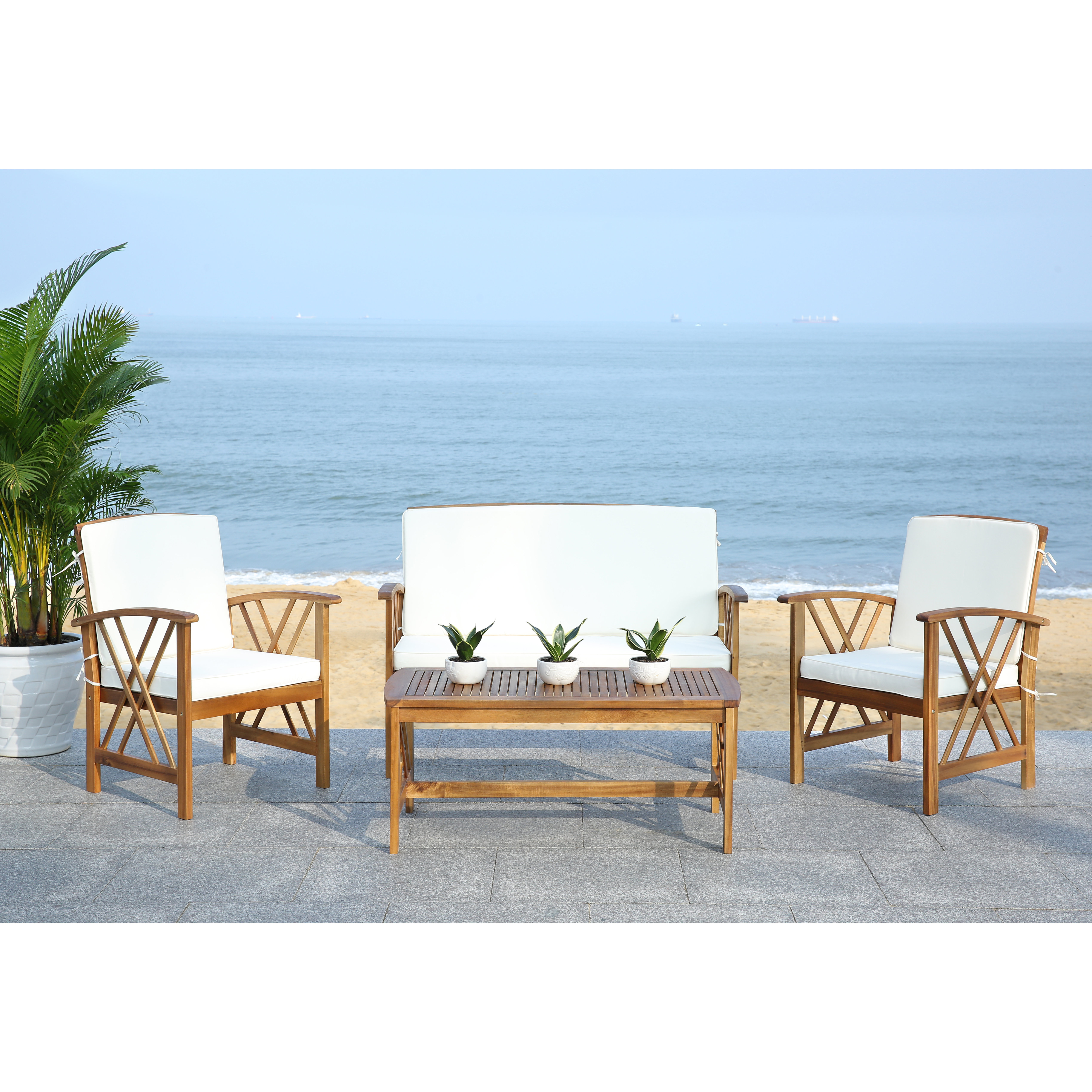 Safavieh Fontana 4 Piece Seating Group with Cushions ... Safavieh Fontana 4 Piece Seating Group with Cushions ... on Safavieh Fontana Patio Set id=77223