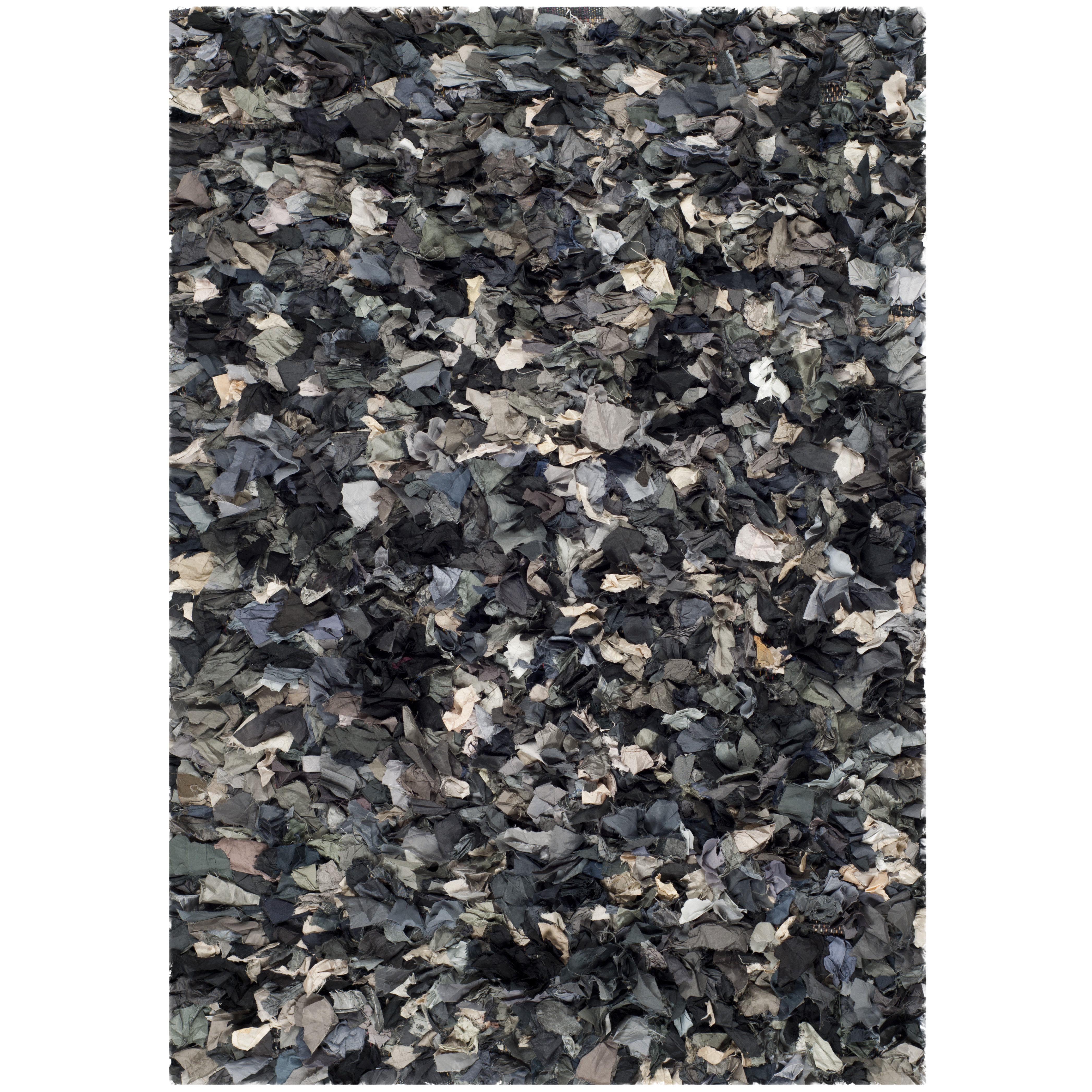 grey black shaggy rug