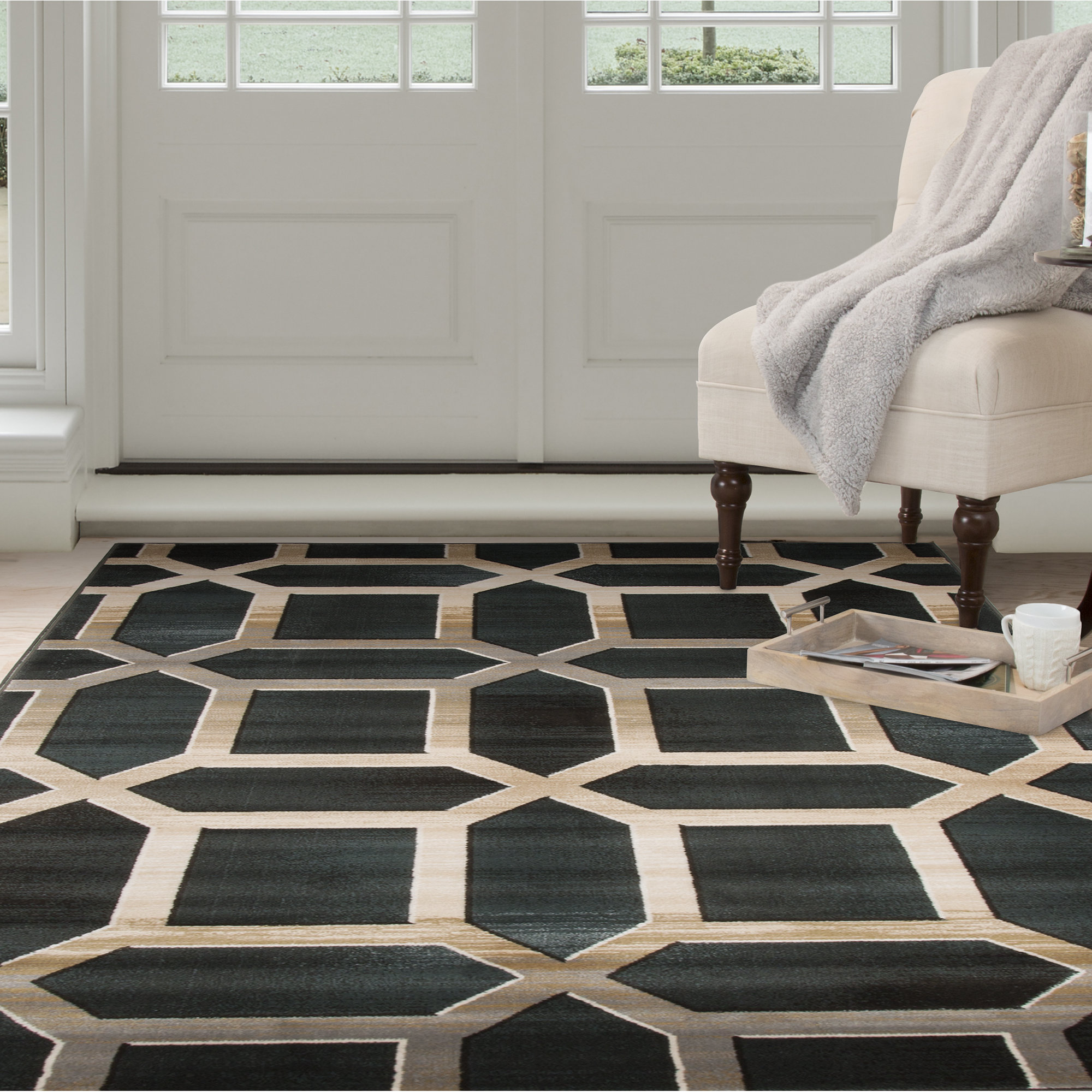 PLYH Art Deco Beige/Blue Area Rug Wayfair