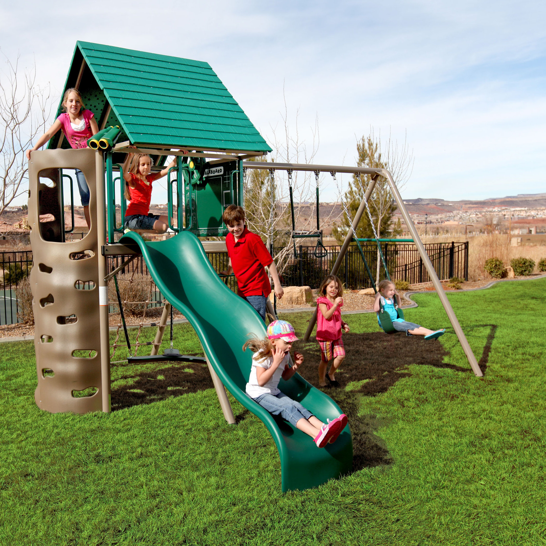 Lifetime Earthtone Hard Top AFrame Swing Set & Reviews Wayfair