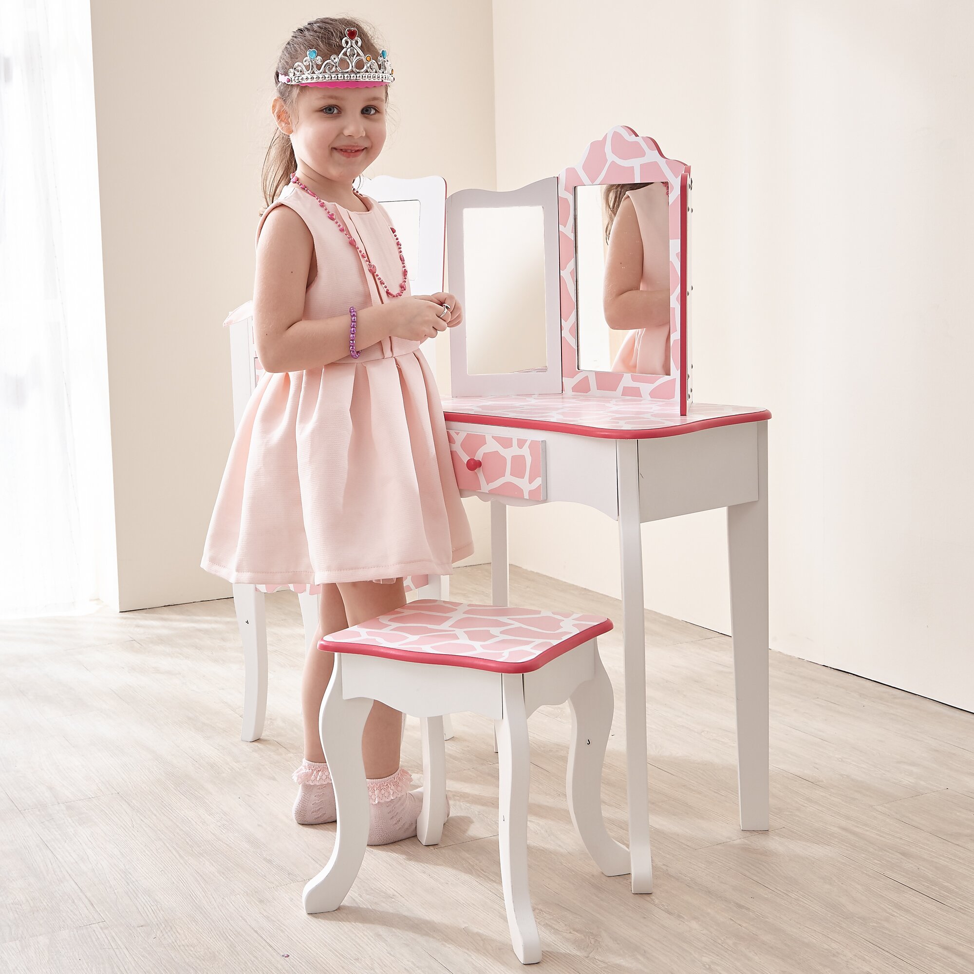 Teamson Kids Fashion Prints Vanity Set with Mirror & Reviews | Wayfair