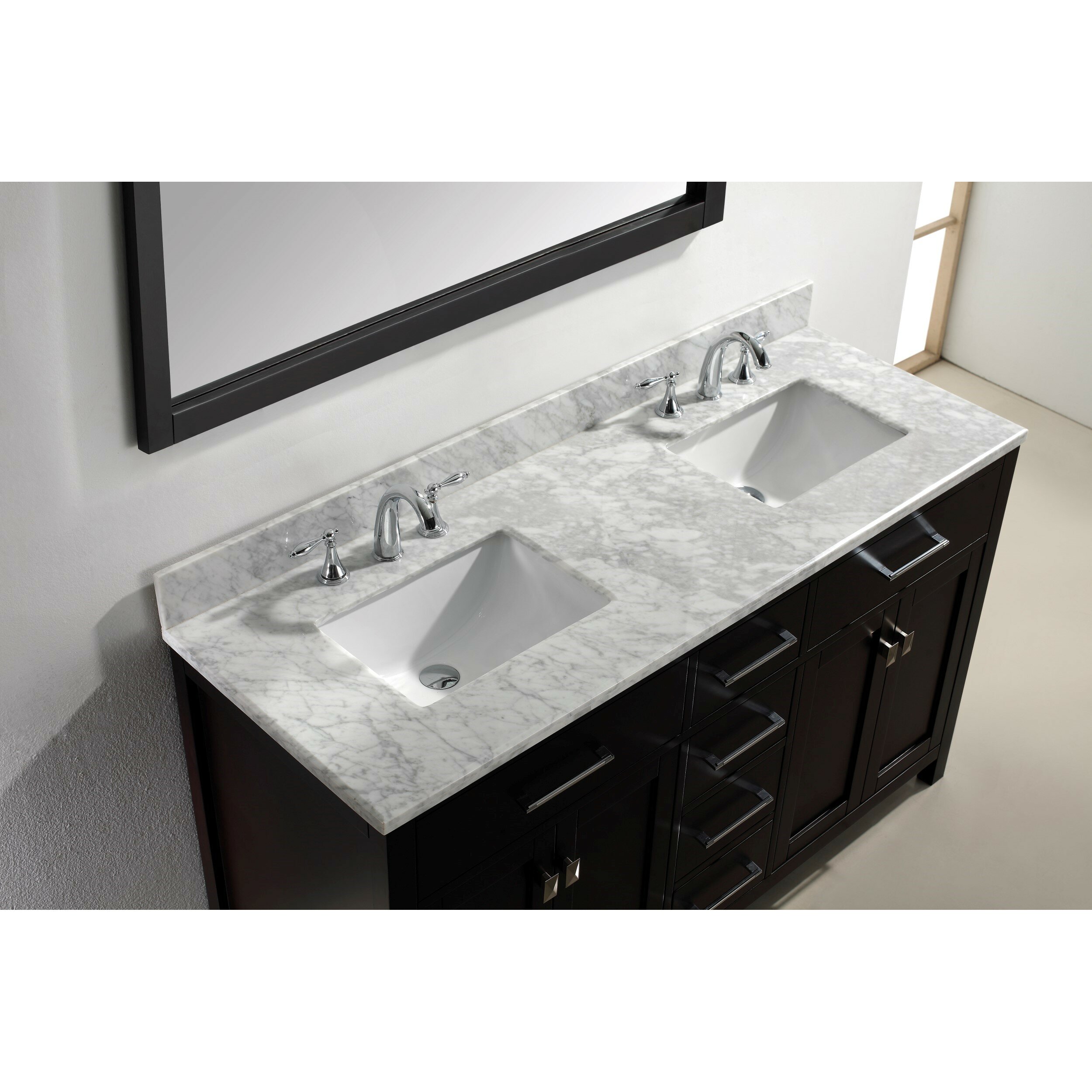 Virtu Caroline 60" Double Bathroom Vanity Set with Carrara White Stone