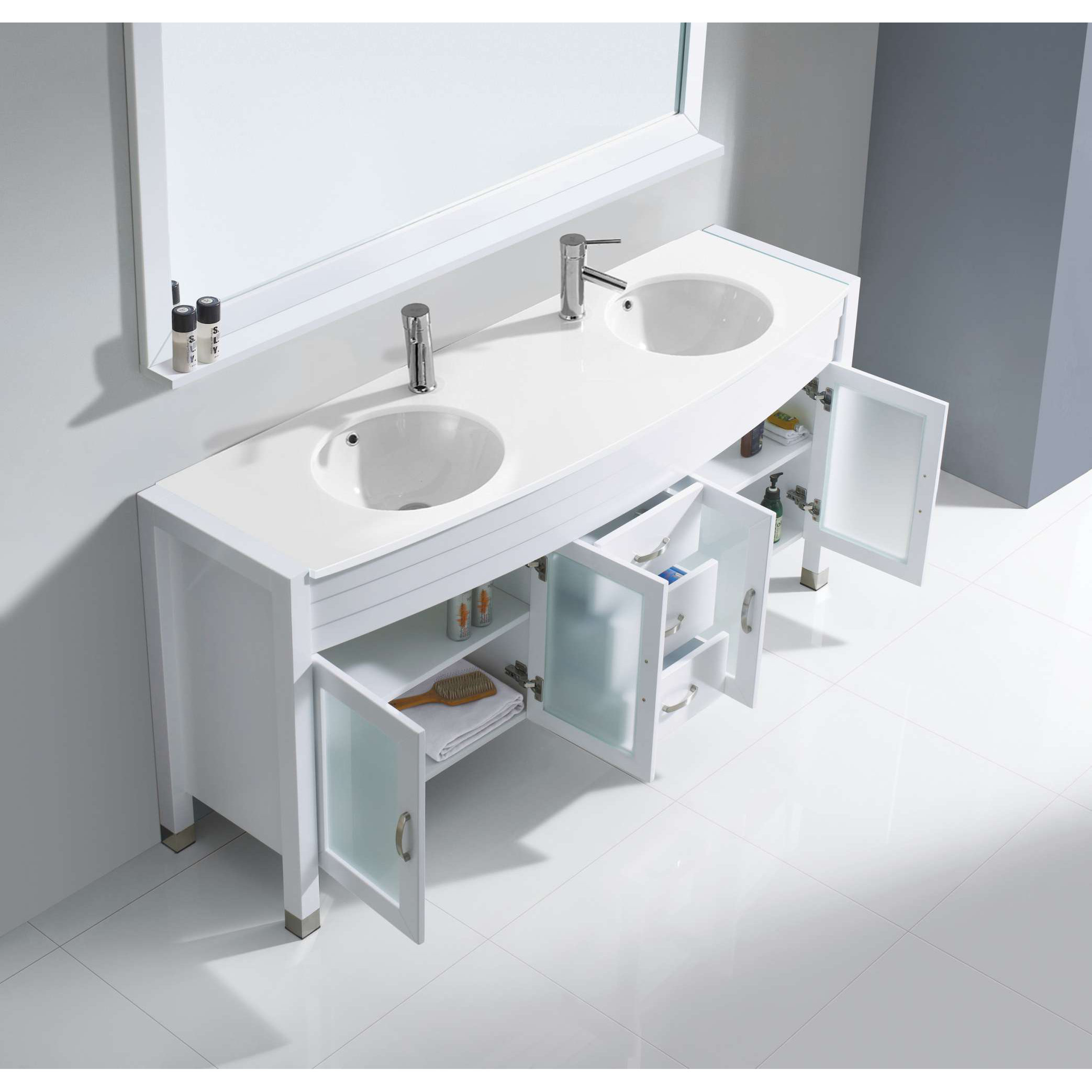 Virtu Ava 71" Double Bathroom Vanity Set with White Artificial Stone