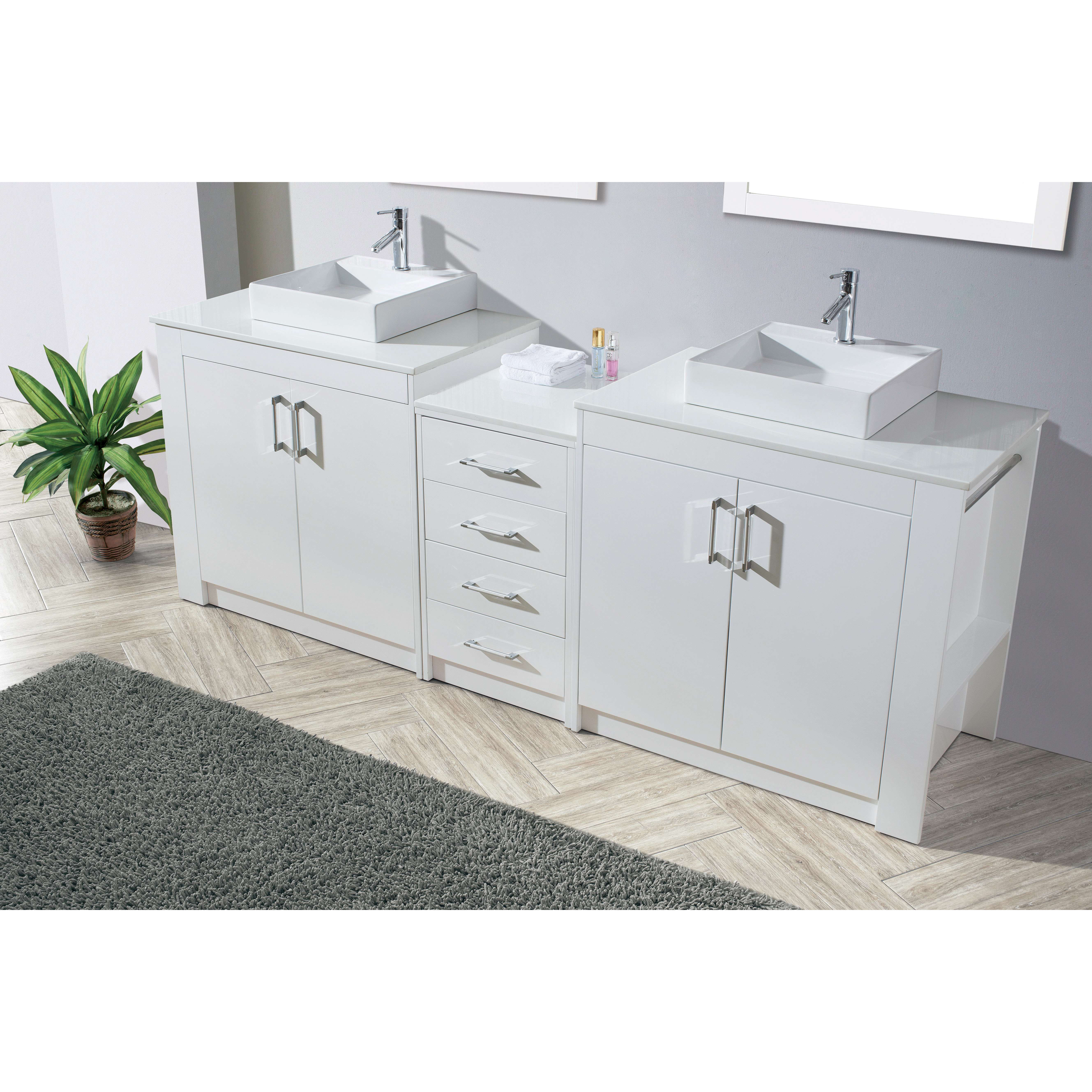 Virtu Tavian 93" Double Bathroom Vanity Set with Stone and Mirror