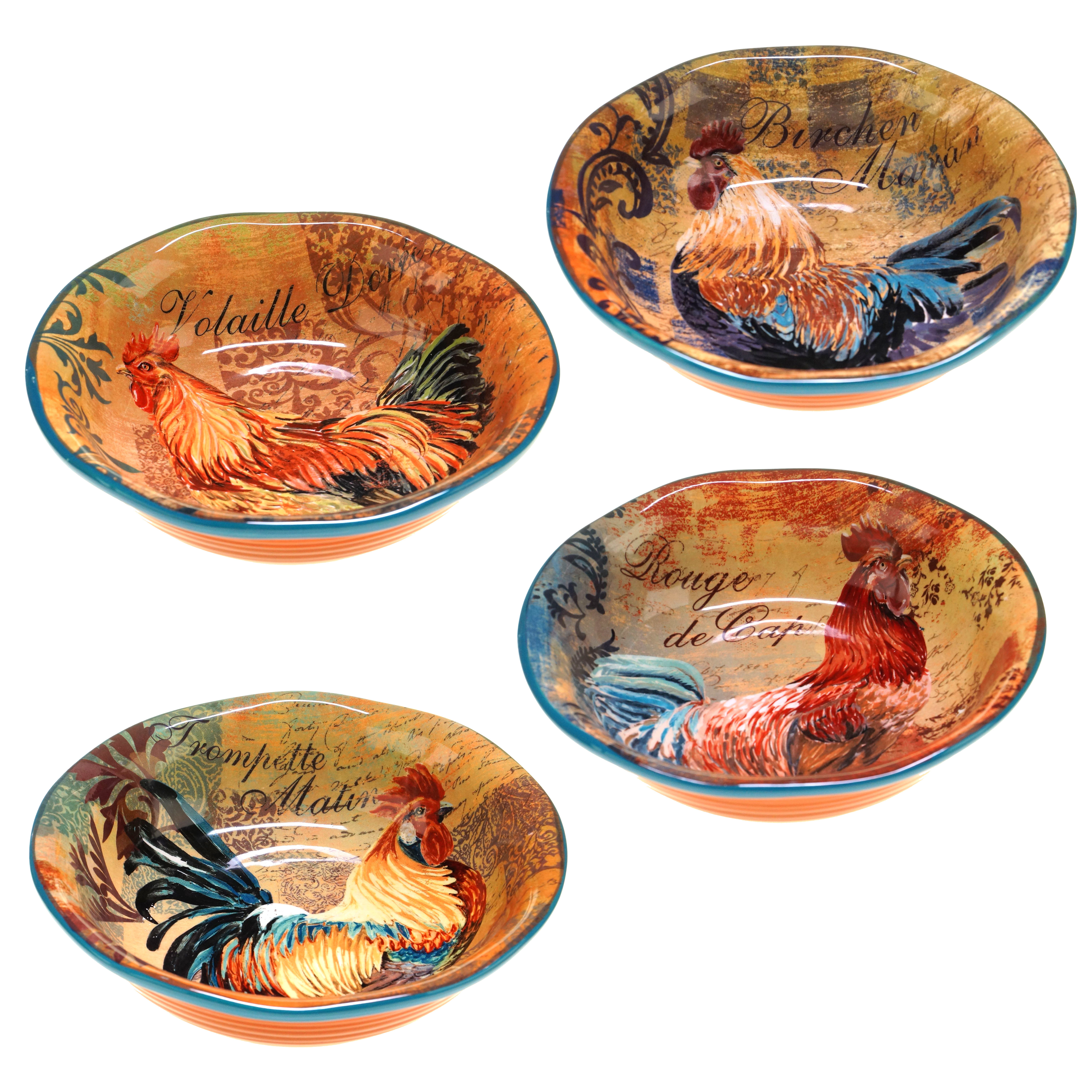 Certified International Rustic Rooster 4 Piece Soup/Pasta Bowl Set
