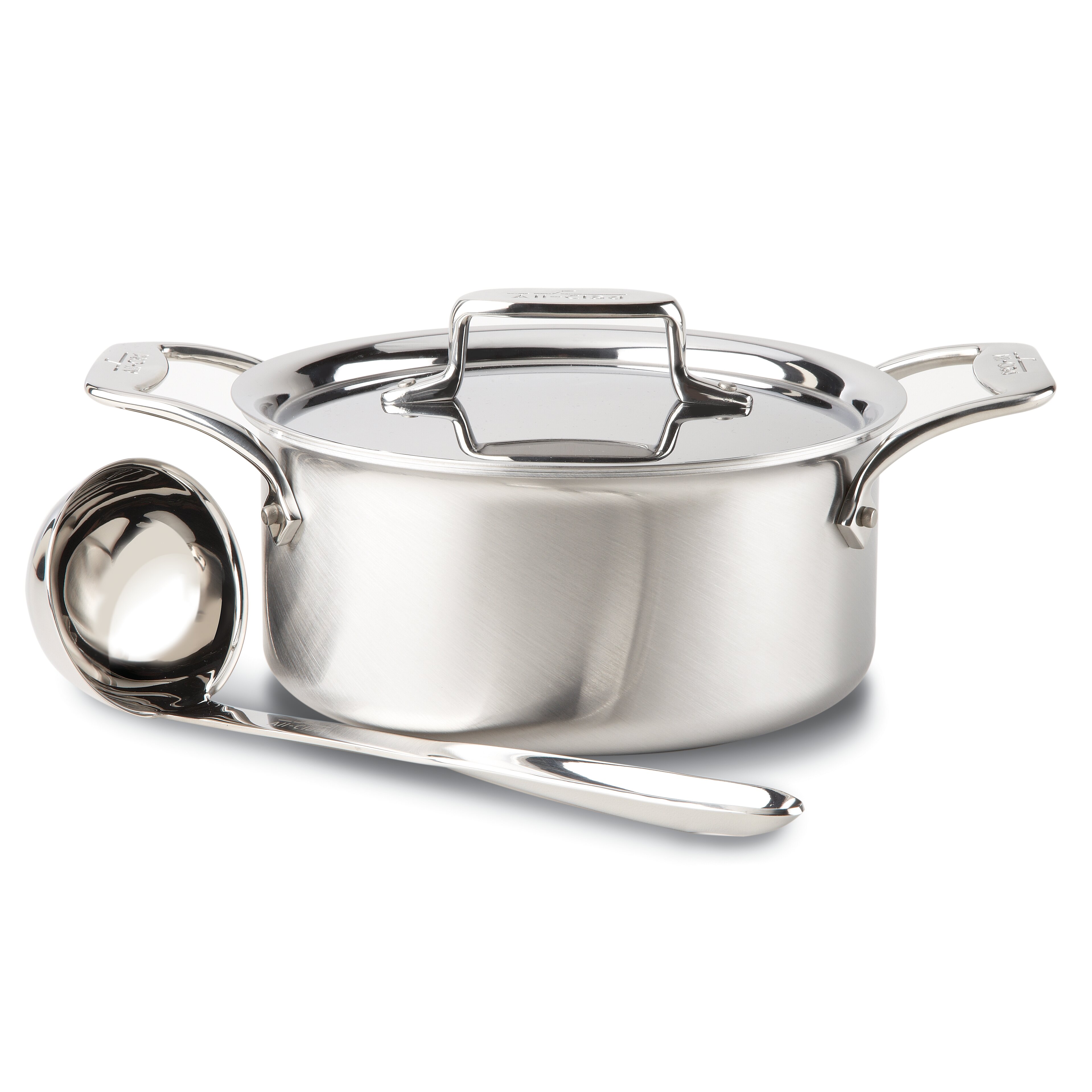 All Clad Brushed Stainless Steel 3 Qt. Soup Pot With Lid And Ladle BD553033 
