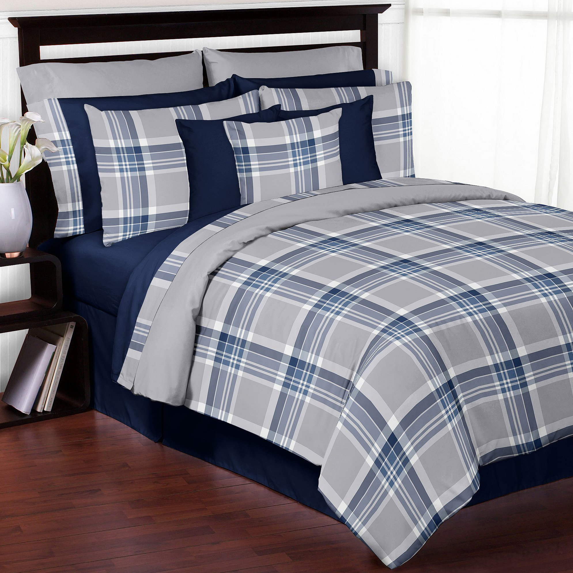 Navy Blue and Gray Plaid n Bedding Set by Sweet Jojo Designs