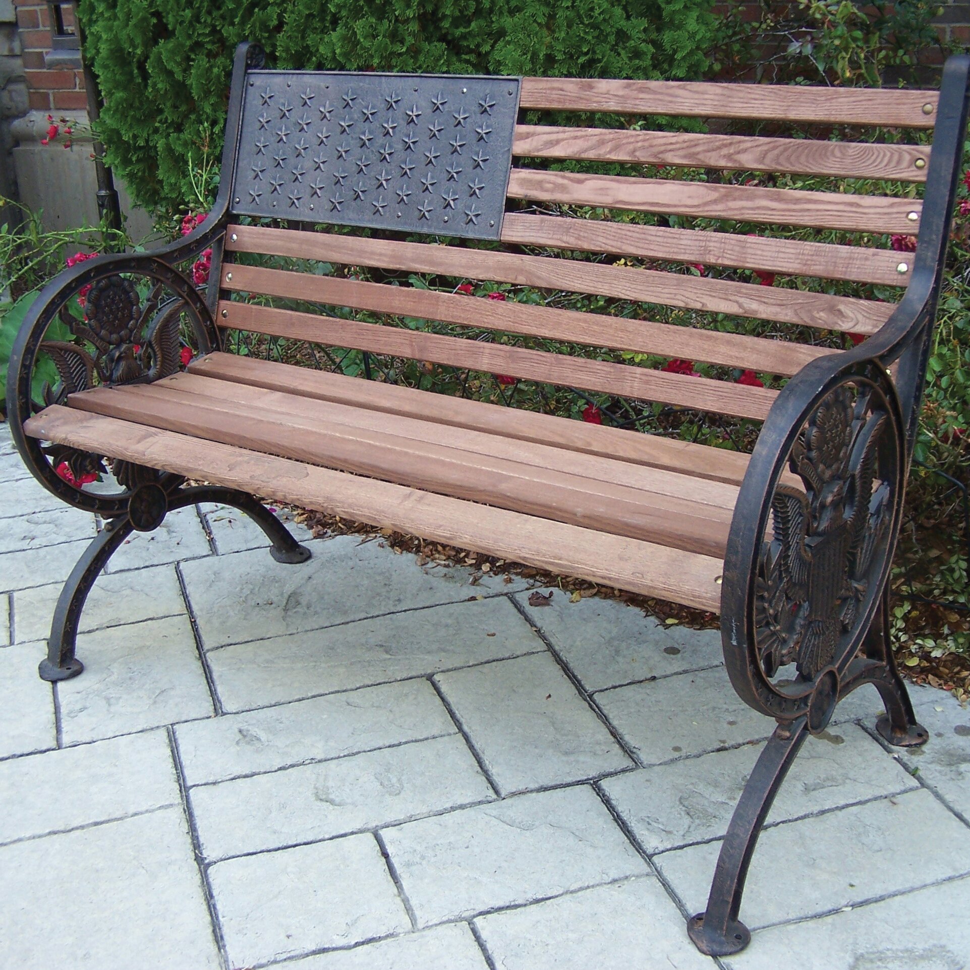 Oakland Living Proud American Wood and Cast Iron Park Bench & Reviews ...