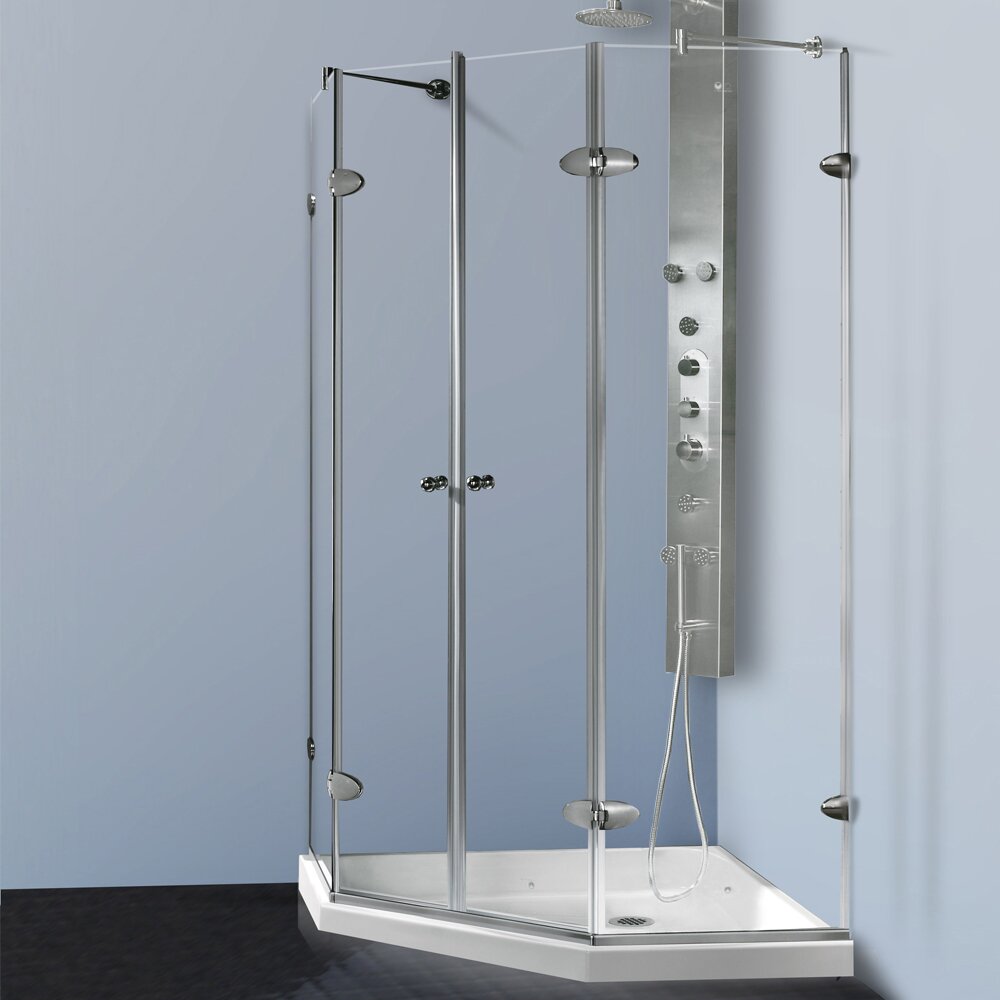 Vigo Gemini 40 X 40 In Frameless Neo Angle Shower Enclosure With 375 In Clear Glass And 2370