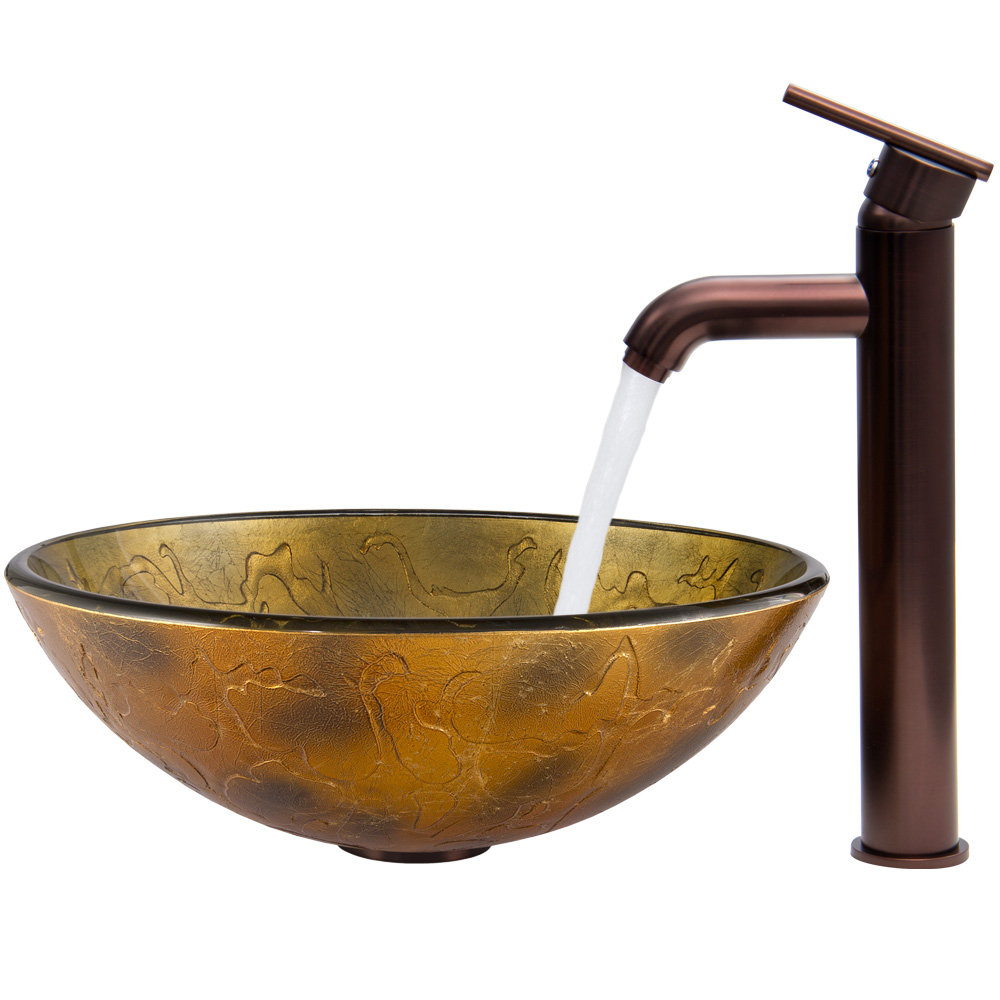 Vigo Copper Shapes Glass Vessel Bathroom Sink and Seville Vessel Faucet