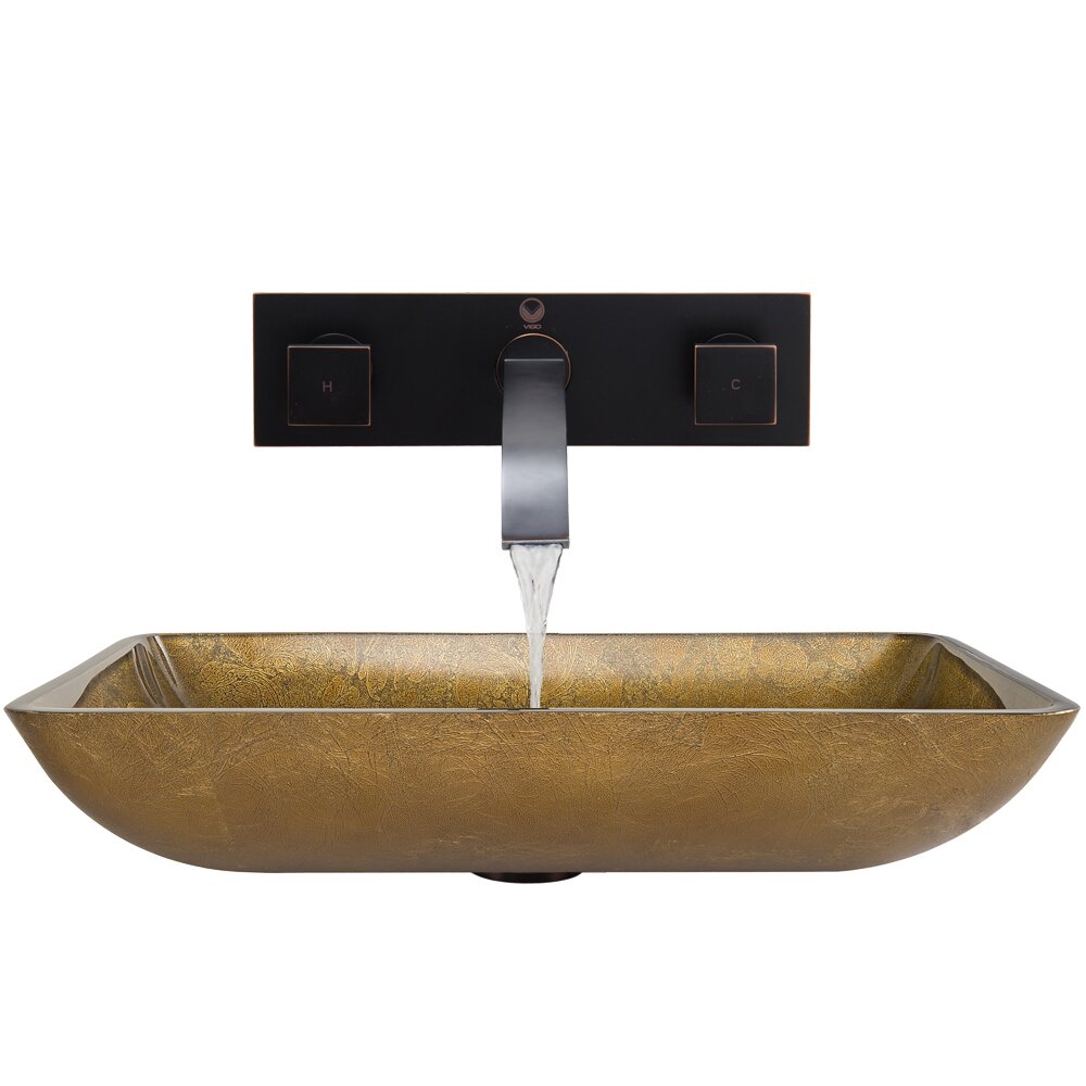 Vigo Rectangular Copper Glass Vessel Bathroom Sink and ...