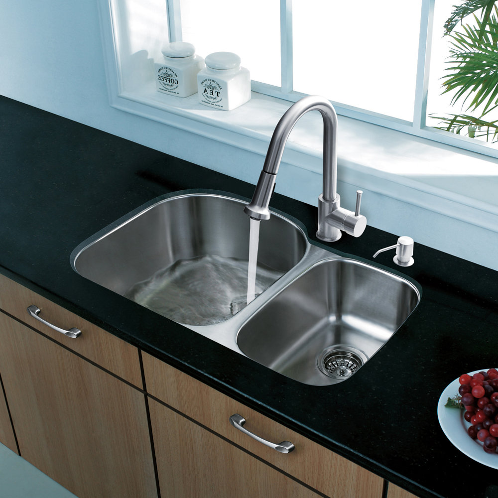 Vigo 31 inch Undermount 70/30 Double Bowl 18 Gauge Stainless Steel 31 Inch Stainless Steel Kitchen Sink