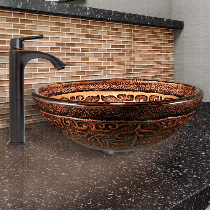 Vigo Golden Greek Glass Vessel Bathroom Sink and Linus Vessel Faucet