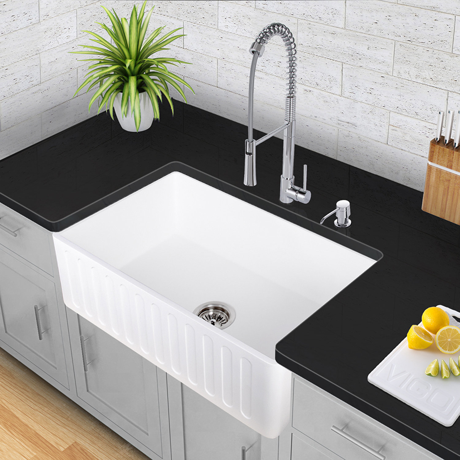 Vigo 33 inch Farmhouse Apron Single Bowl Matte Stone Kitchen Sink ...