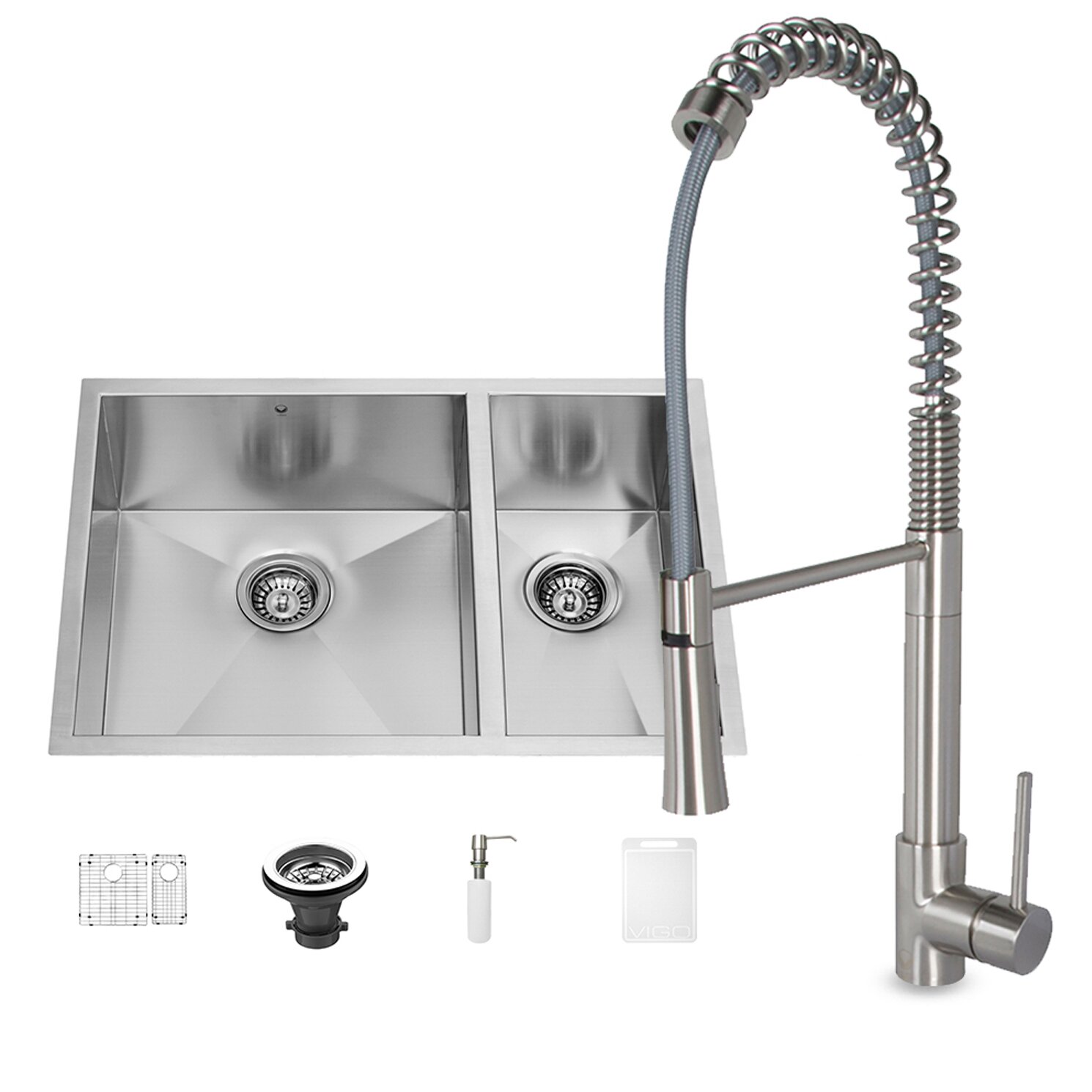 Vigo 29 x 20 Undermount 70 30 Double Bowl 16 Gauge Stainless Steel Kitchen Sink with Faucet VG15422