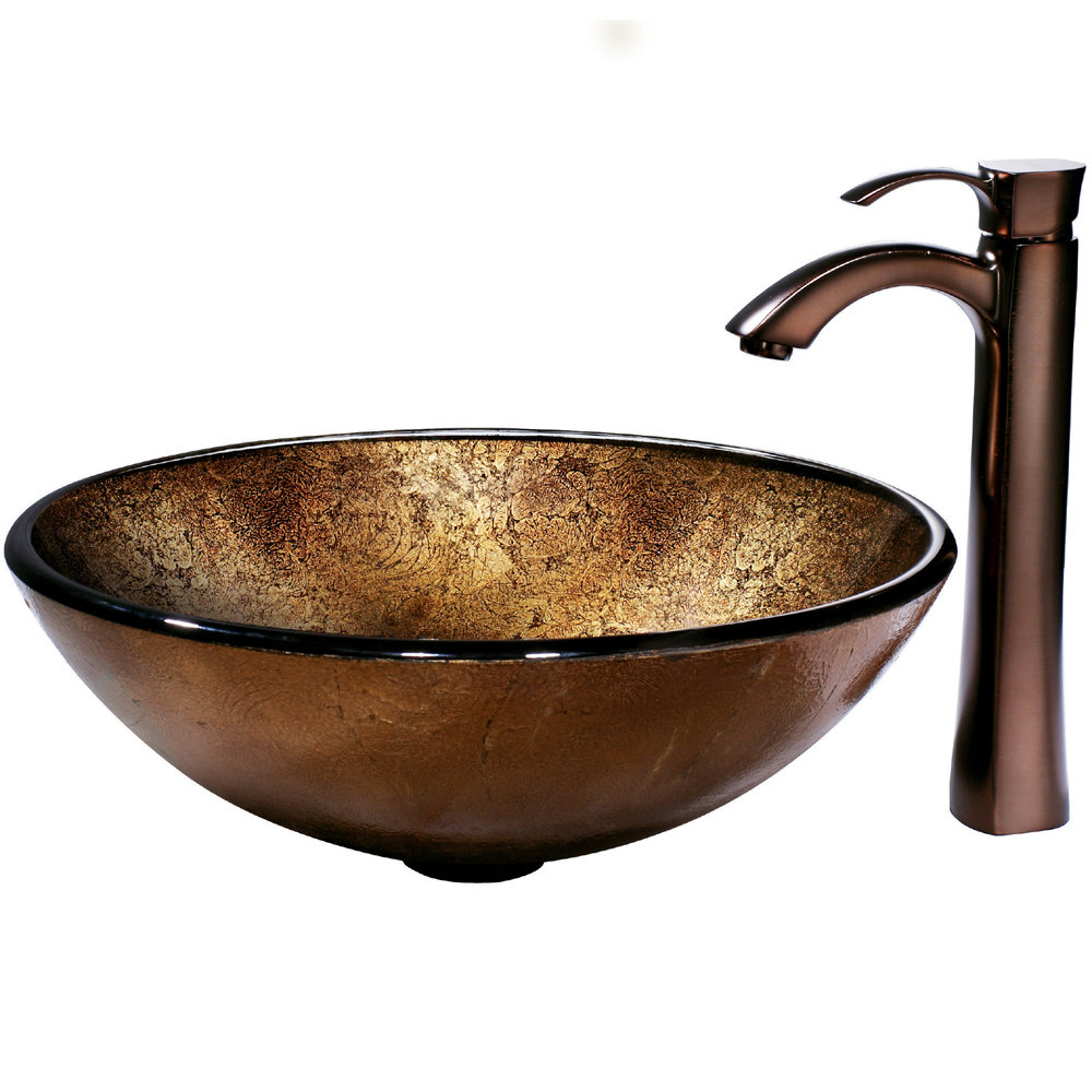 Vigo Liquid Copper Glass Bathroom Sink with Faucet VGT152