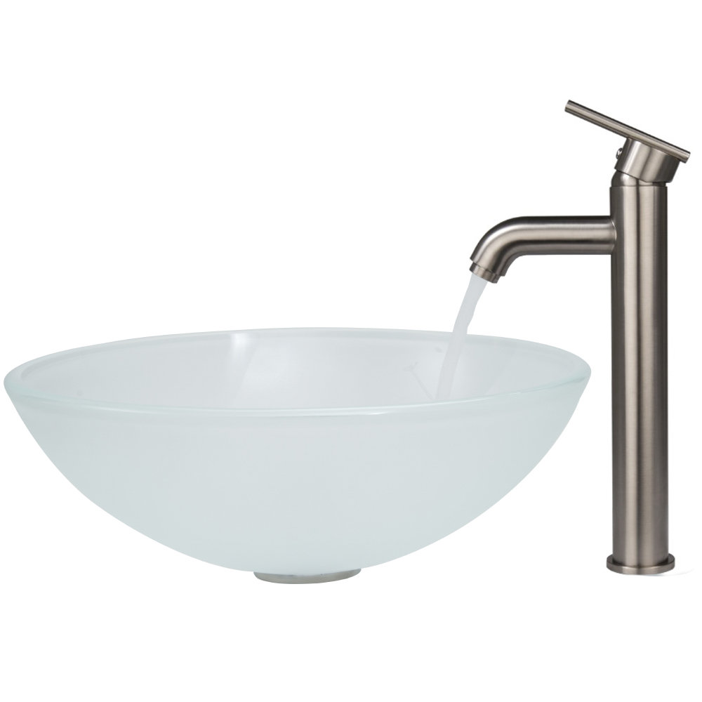 Vigo White Frost Vessel Sink and Seville Vessel Faucet with Pop Up ...