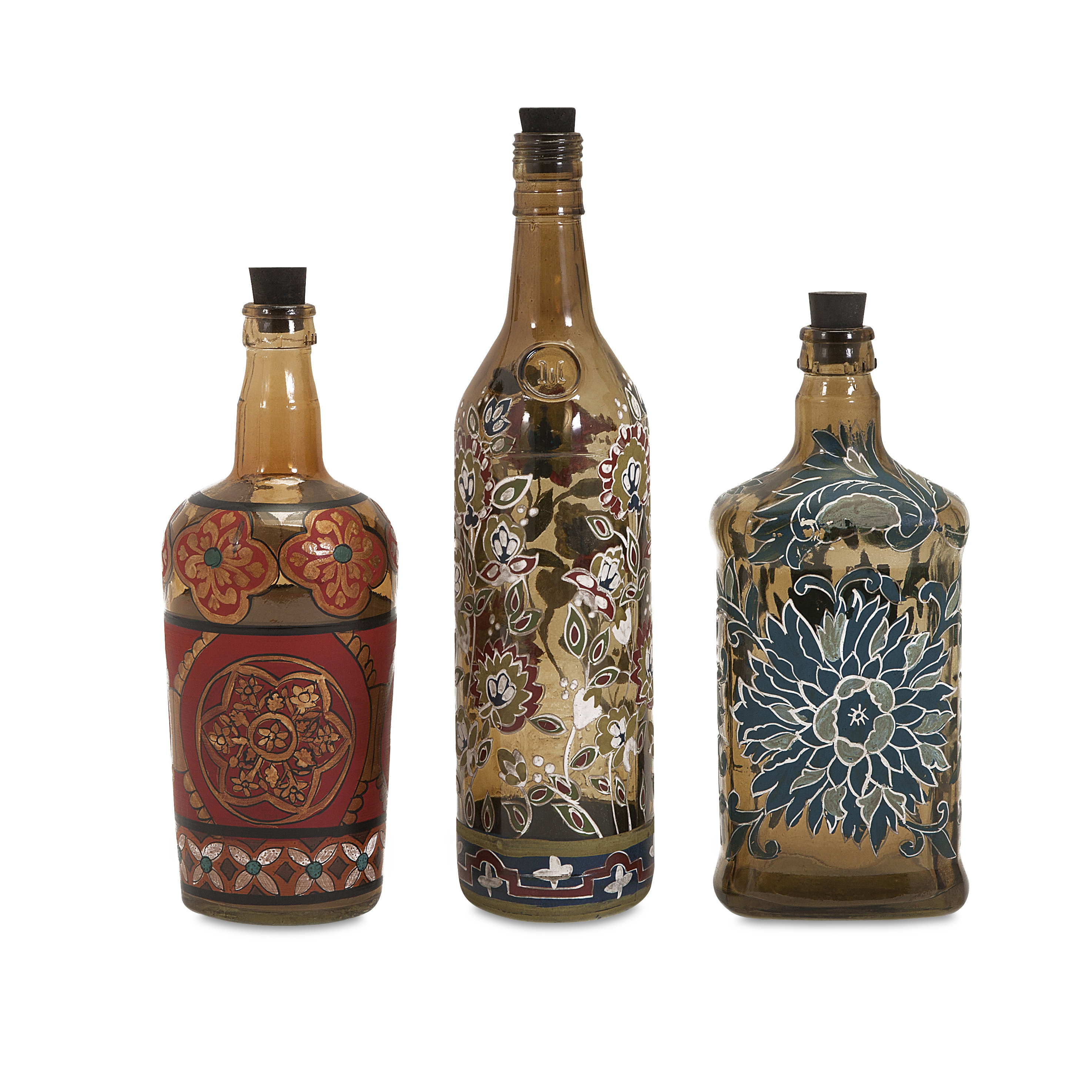 IMAX Reclaimed HandPainted Decorative 3 Piece Bottle Set & Reviews