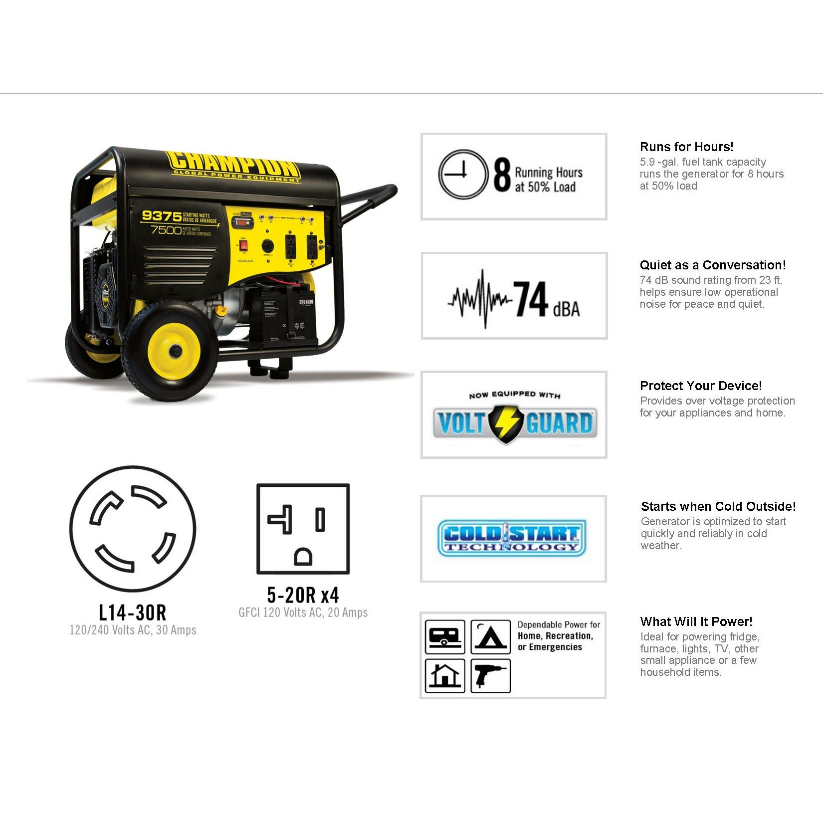 Champion Power Equipment 9375 Watt CARB Portable Gasoline Generator ...