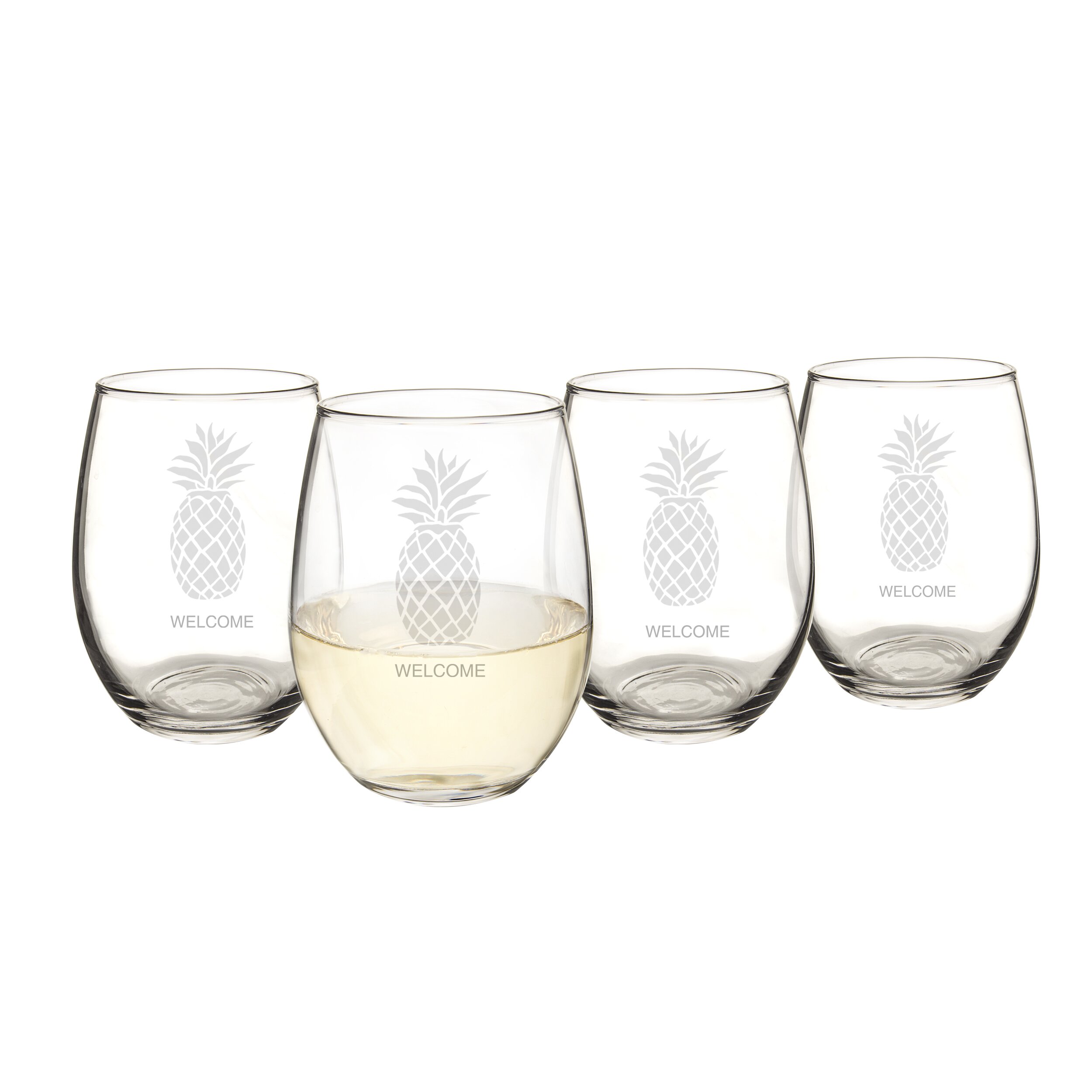 Cathys Concepts Personalized 21 Oz. Pineapple Stemless Wine Glasses ...