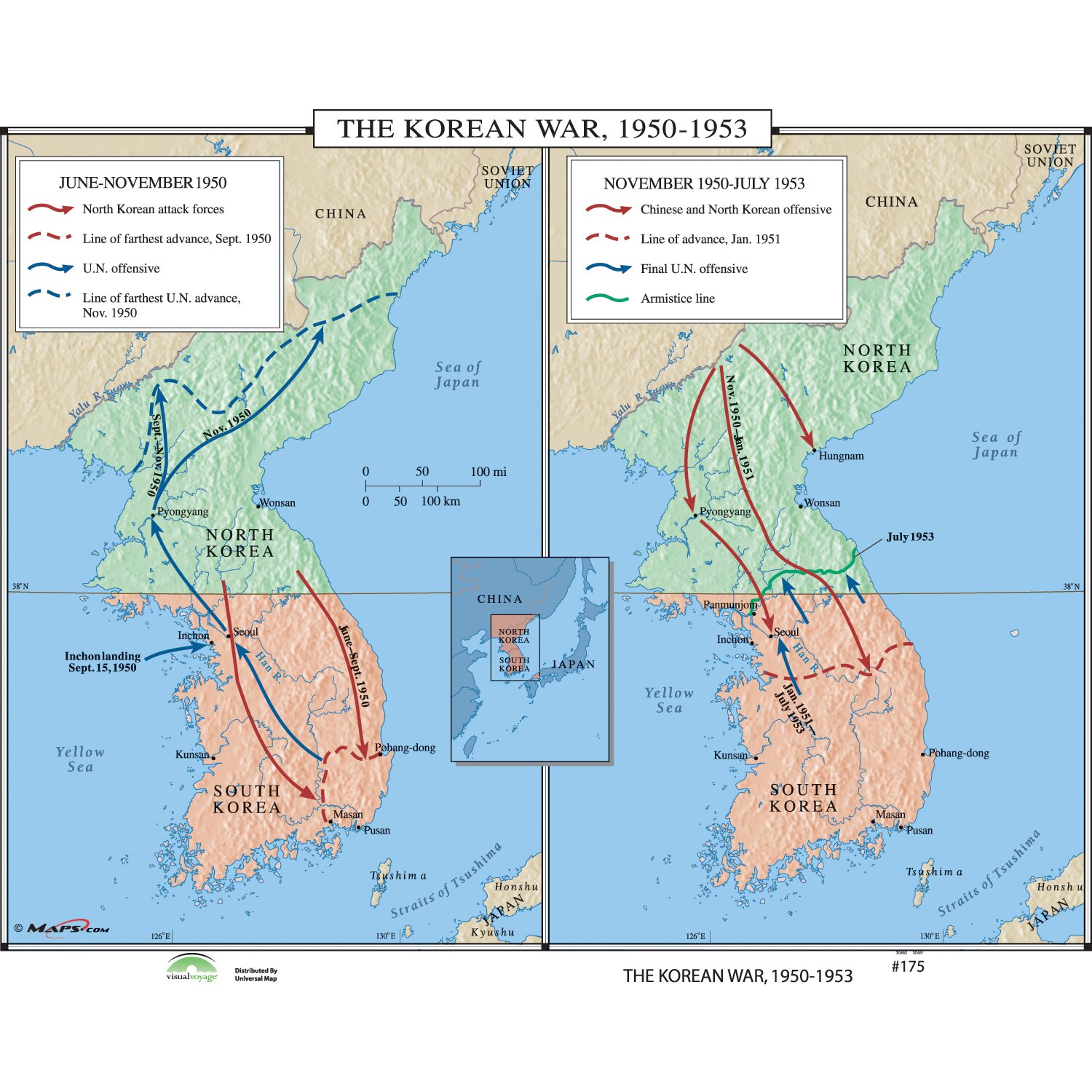 World History Wall Maps   The Korean War 1950 53 
