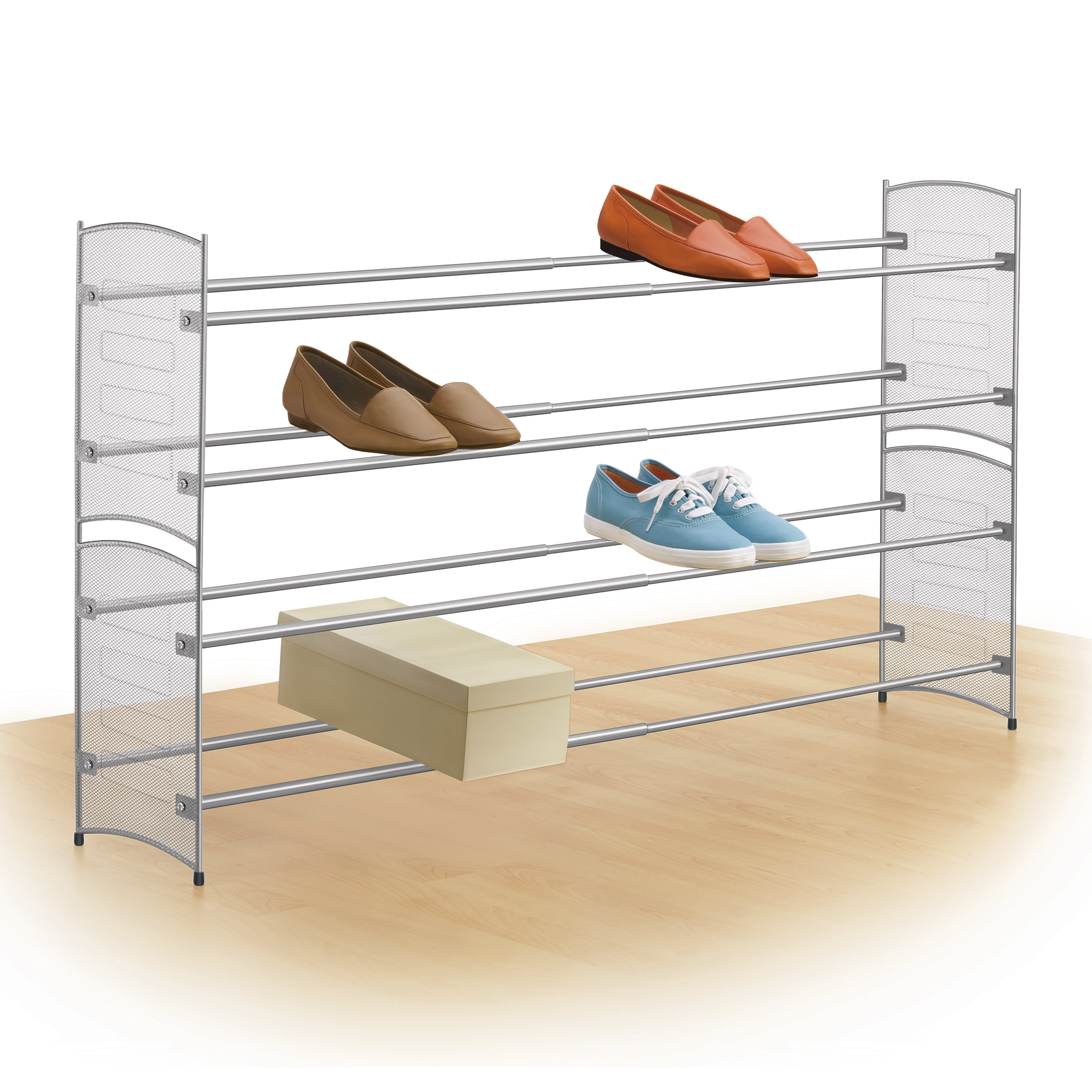 Lynk Expandable 2 Tier Stackable Shoe Rack Steel Mesh Shoe Shelf