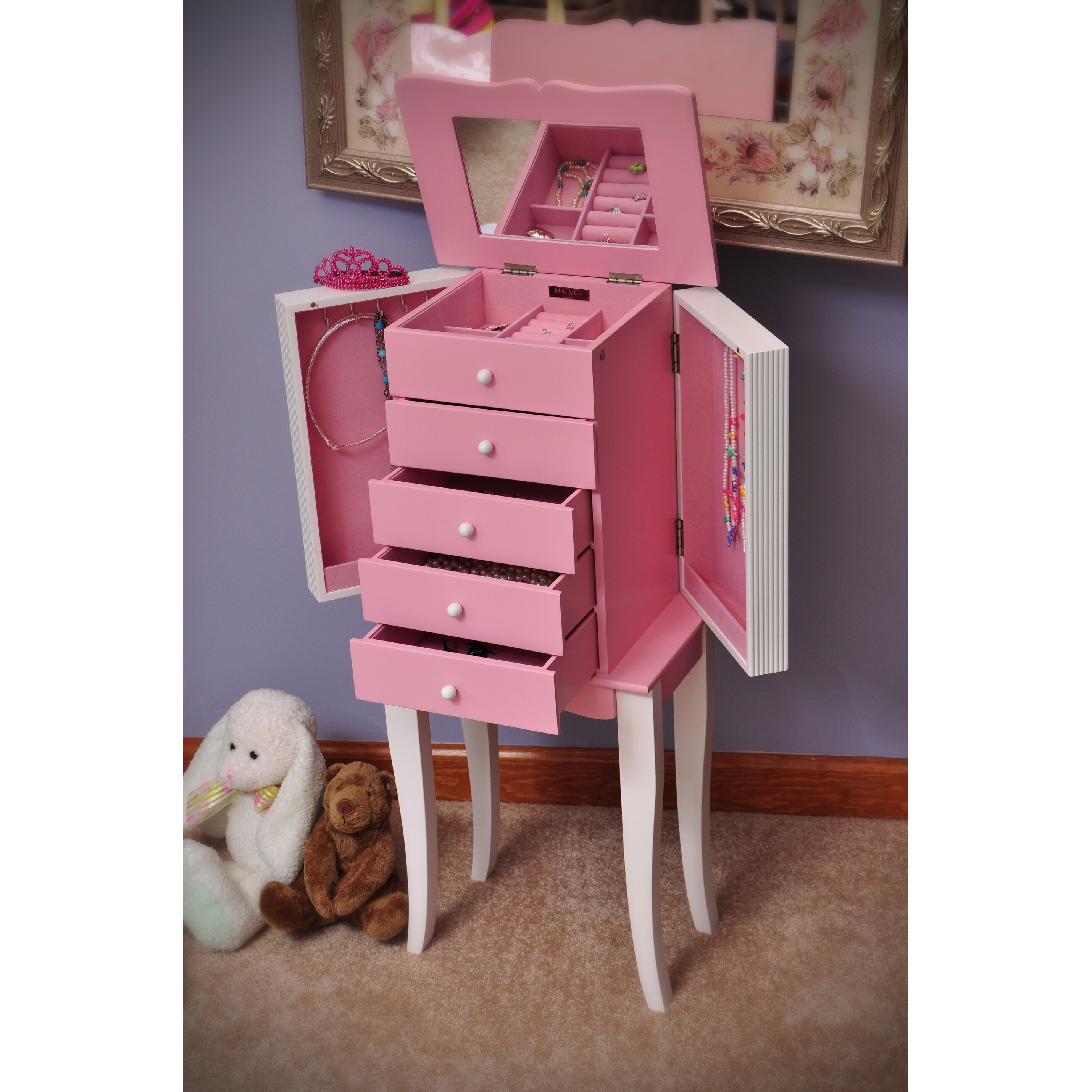 Mele & Co. Louisa Girl's Jewelry Armoire in Pink and White & Reviews 