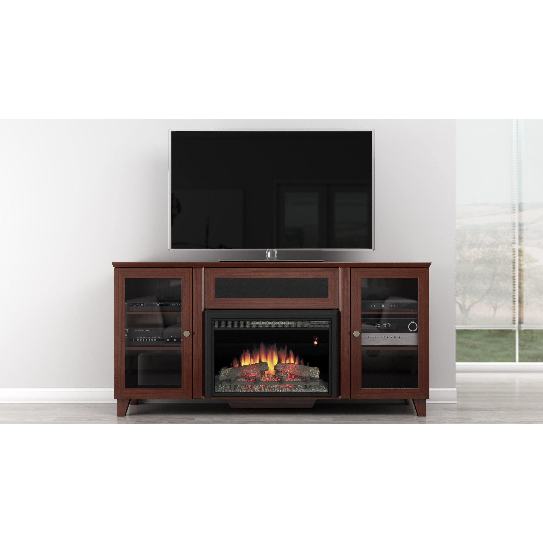 Furnitech Shaker Style TV Stand with Electric Fireplace & Reviews ...