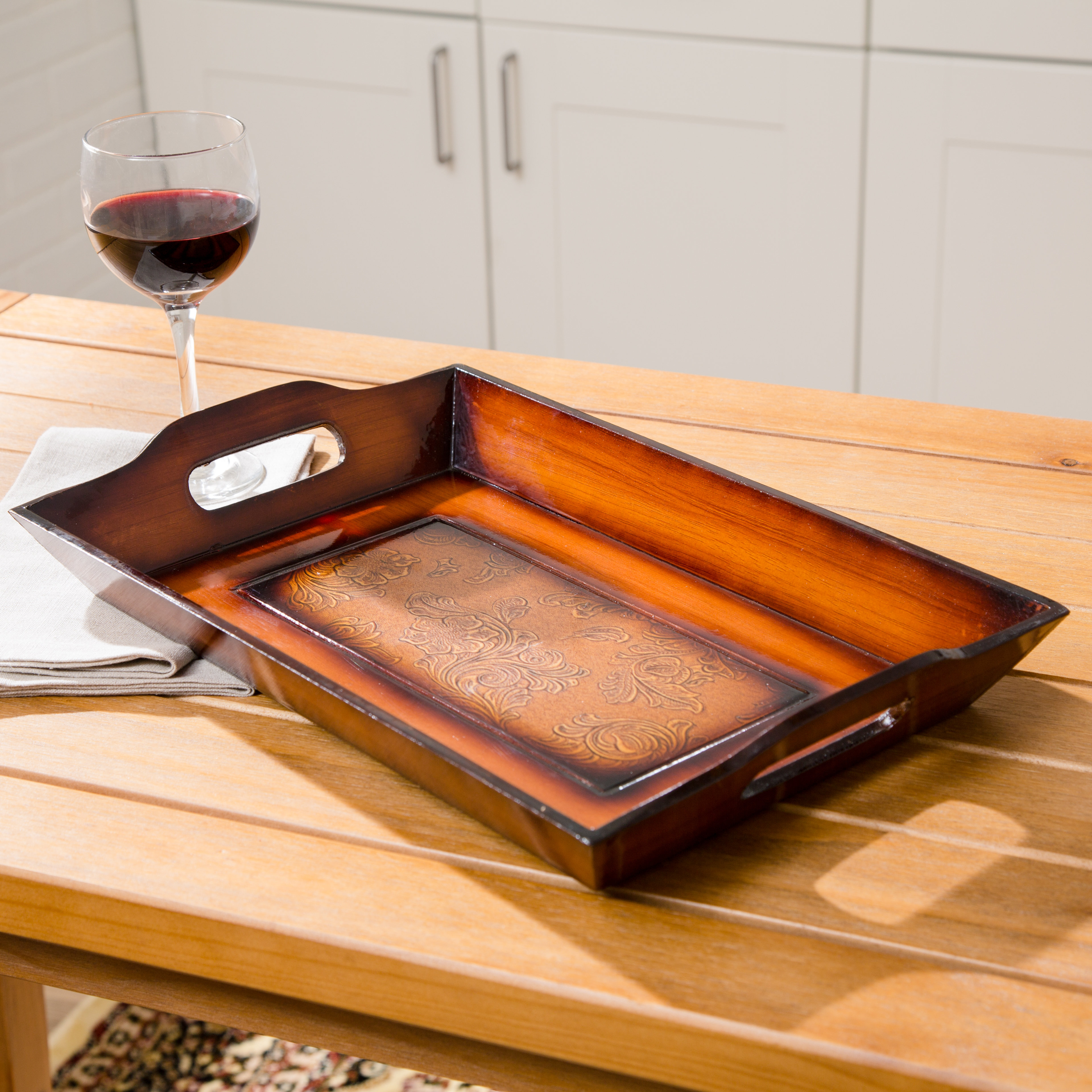 Cheungs Wooden Serving Tray & Reviews Wayfair