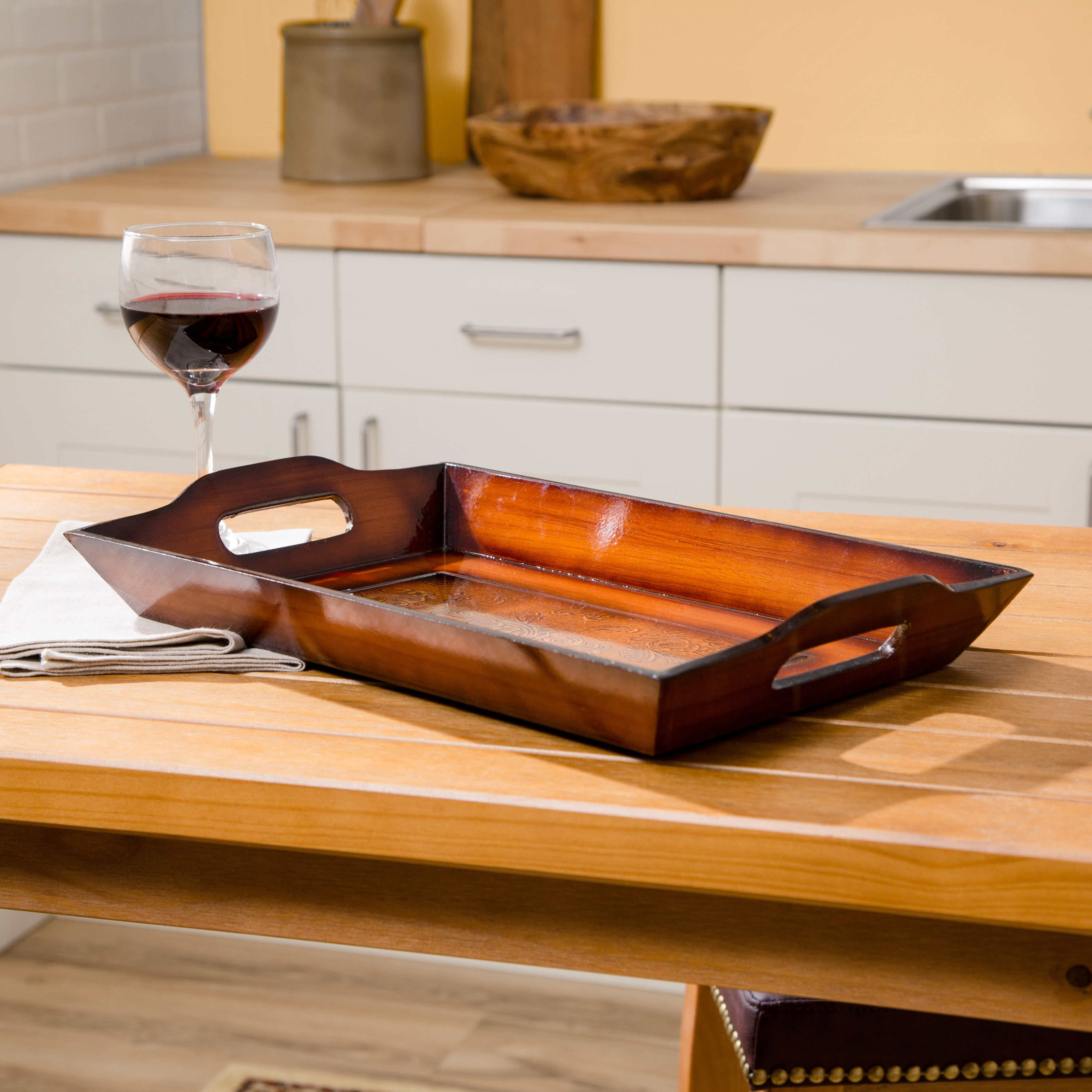 Cheungs Wooden Serving Tray & Reviews Wayfair