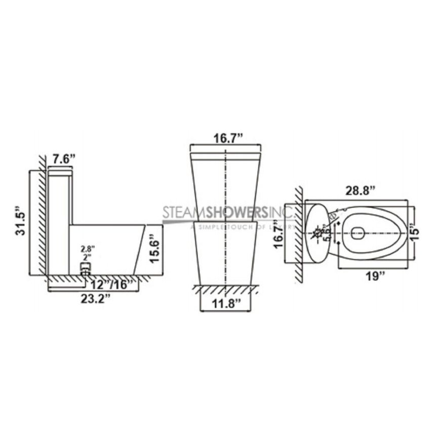 Ariel Bath Monterey Contemporary Elongated 1 Piece Toilet with Dual