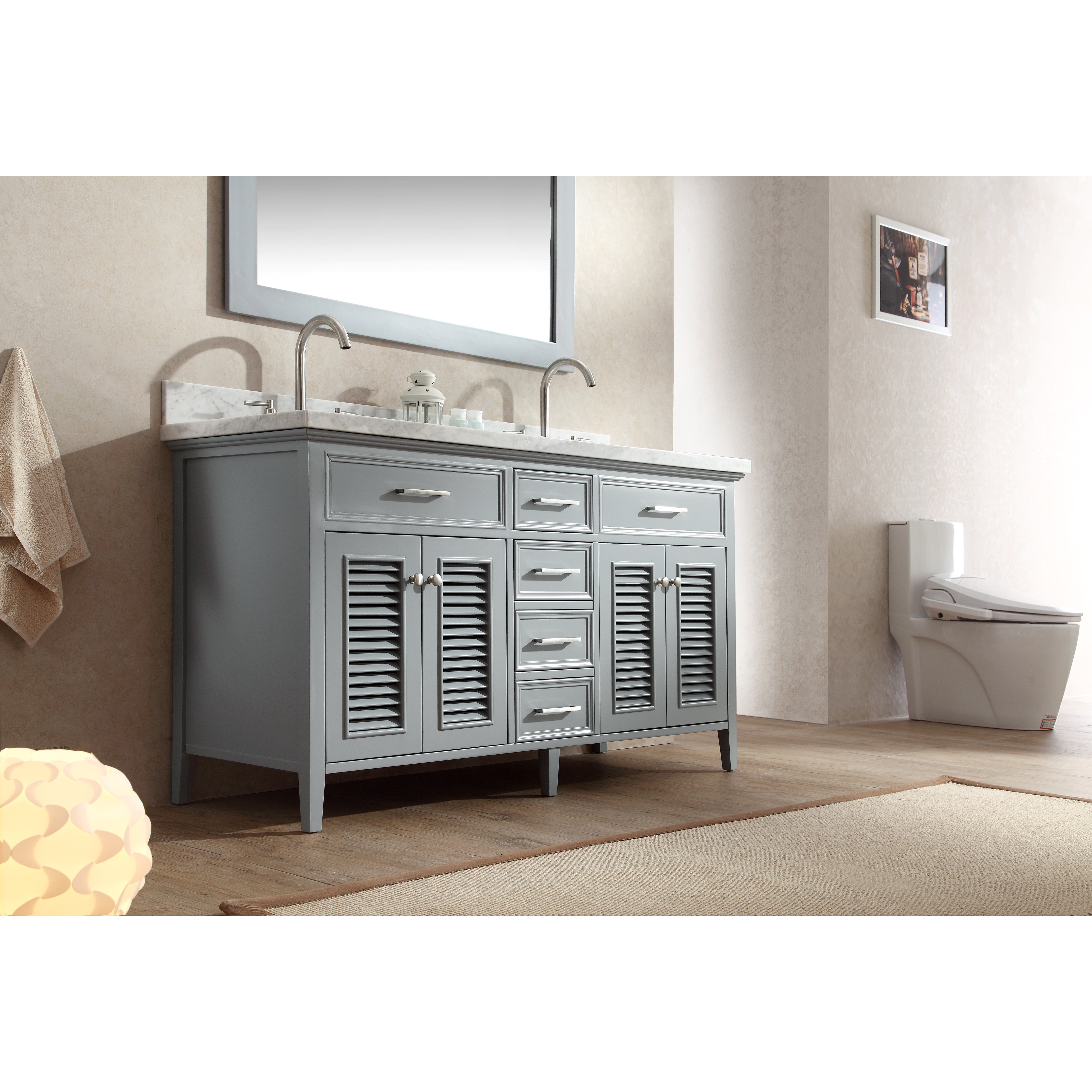 Ariel Bath Kensington 61" Double Bathroom Vanity Set with Mirror